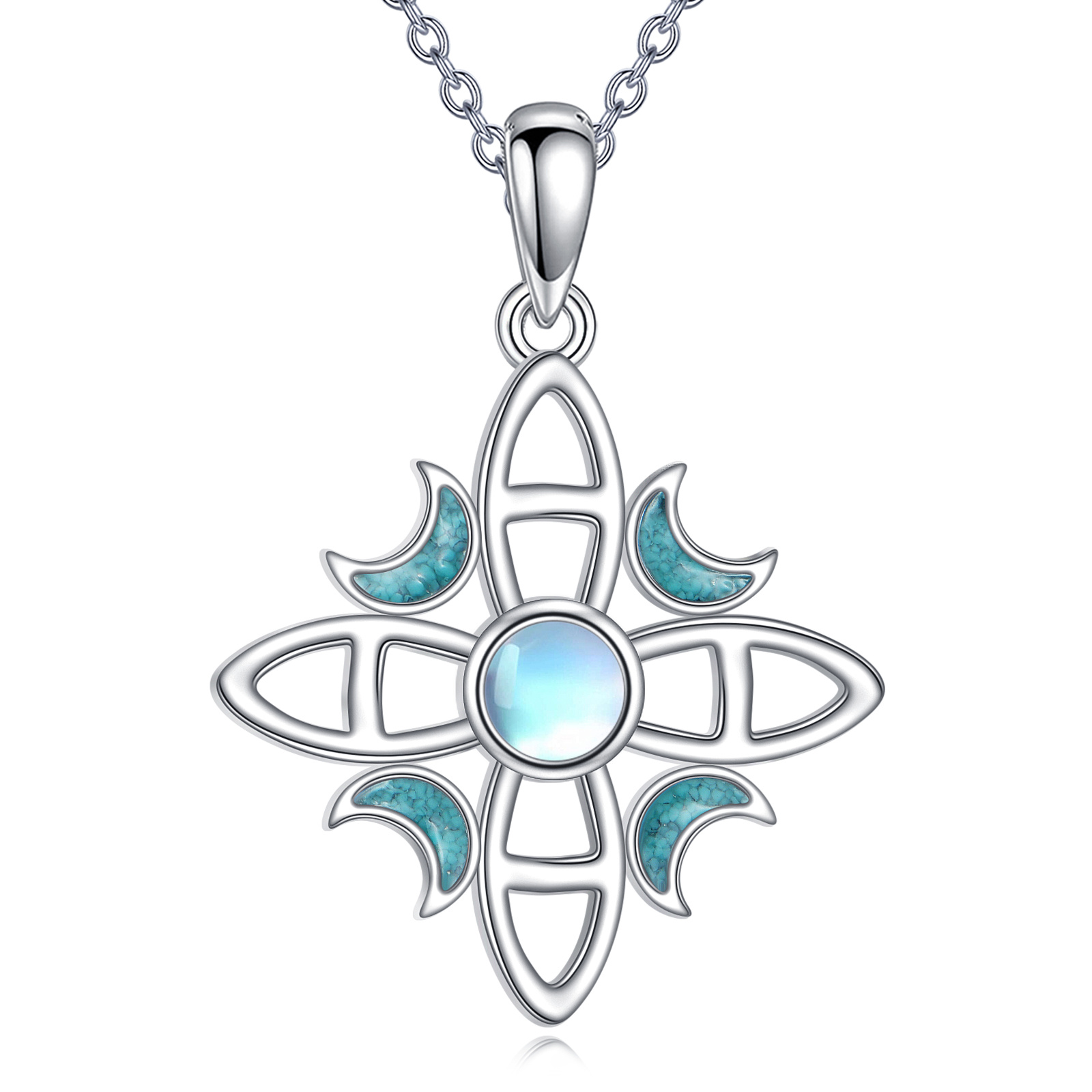 Women's 925 Sterling Silver Wizard Necklace with Synthetic Turquoise & Moonstone