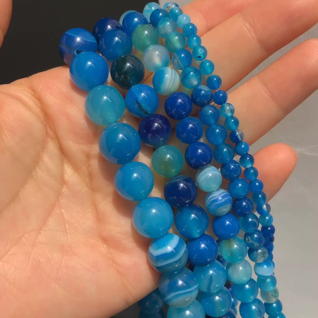  12MM Weathered Blue Agate Round Loose Beads Natural Gem Beads  Crystal Energy Stone Beads for Jewelry Making DIY Bracelet Necklace