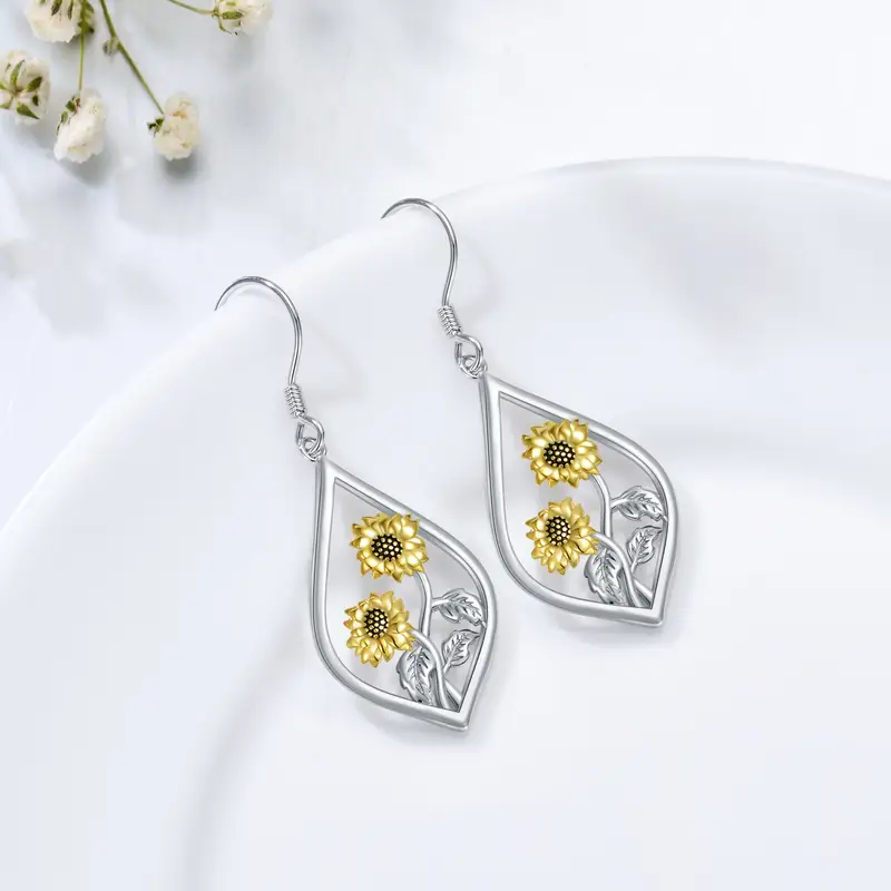 sterling silver sunflower dangle earrings   drop charm jewelry with   accents   daily wear or gifting   versatile design sunflower jewelry Product details 3