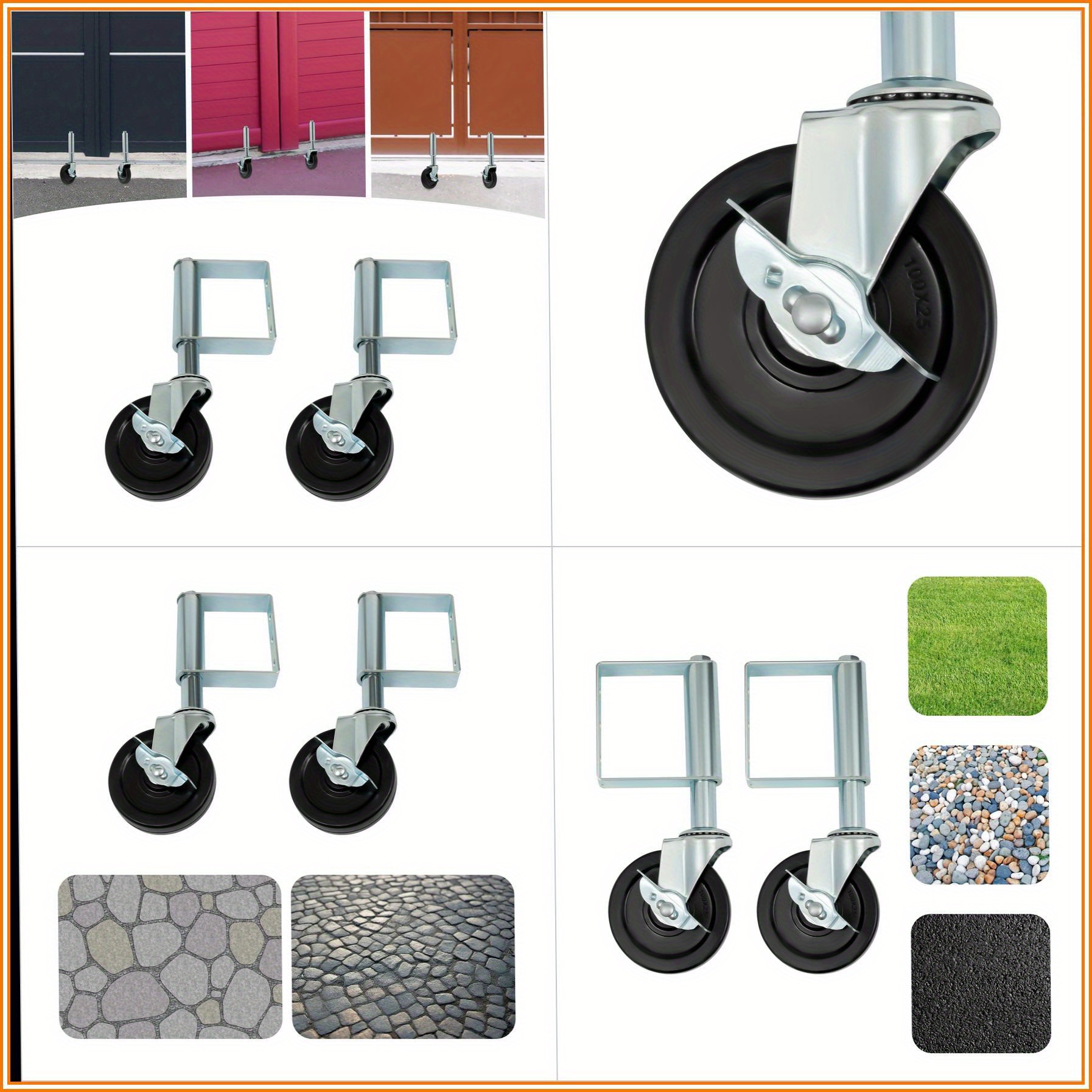 TEMU 2pcs 4-inch Spring Shock Absorbing Casters With Brake - Heavy Duty Door Wheels, Gate Roller, High-quality, Suitable For Use On Farms, Gardens,