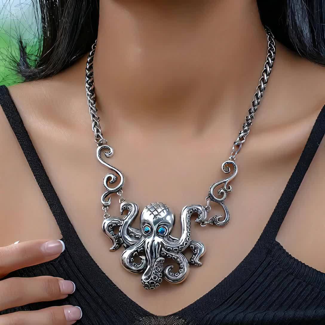 Vintage Octopus Necklace with Rhinestones for Women