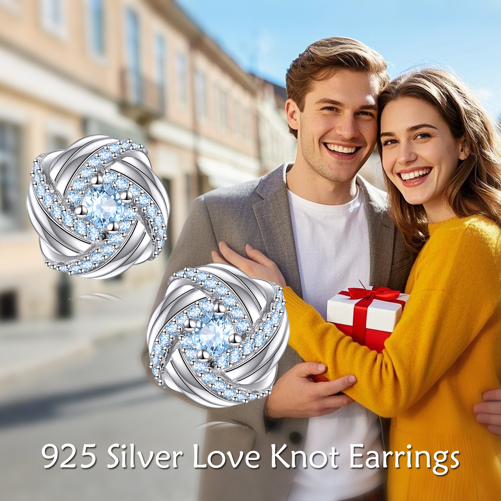 Women's Love Knot Birthstone Cubic Zirconia Stud Earrings