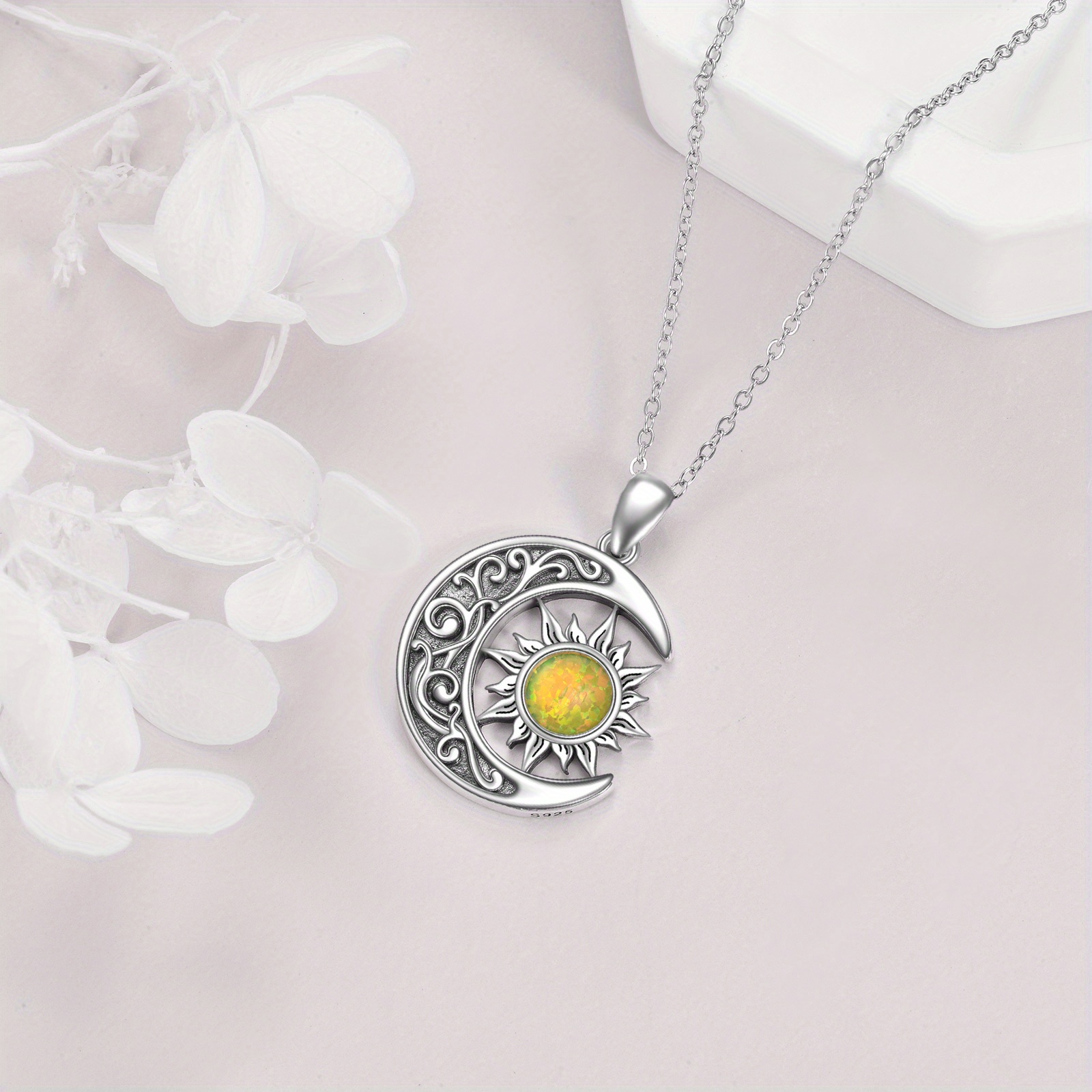 Sun and Moon Necklace, S925 Sterling Silver Pendant