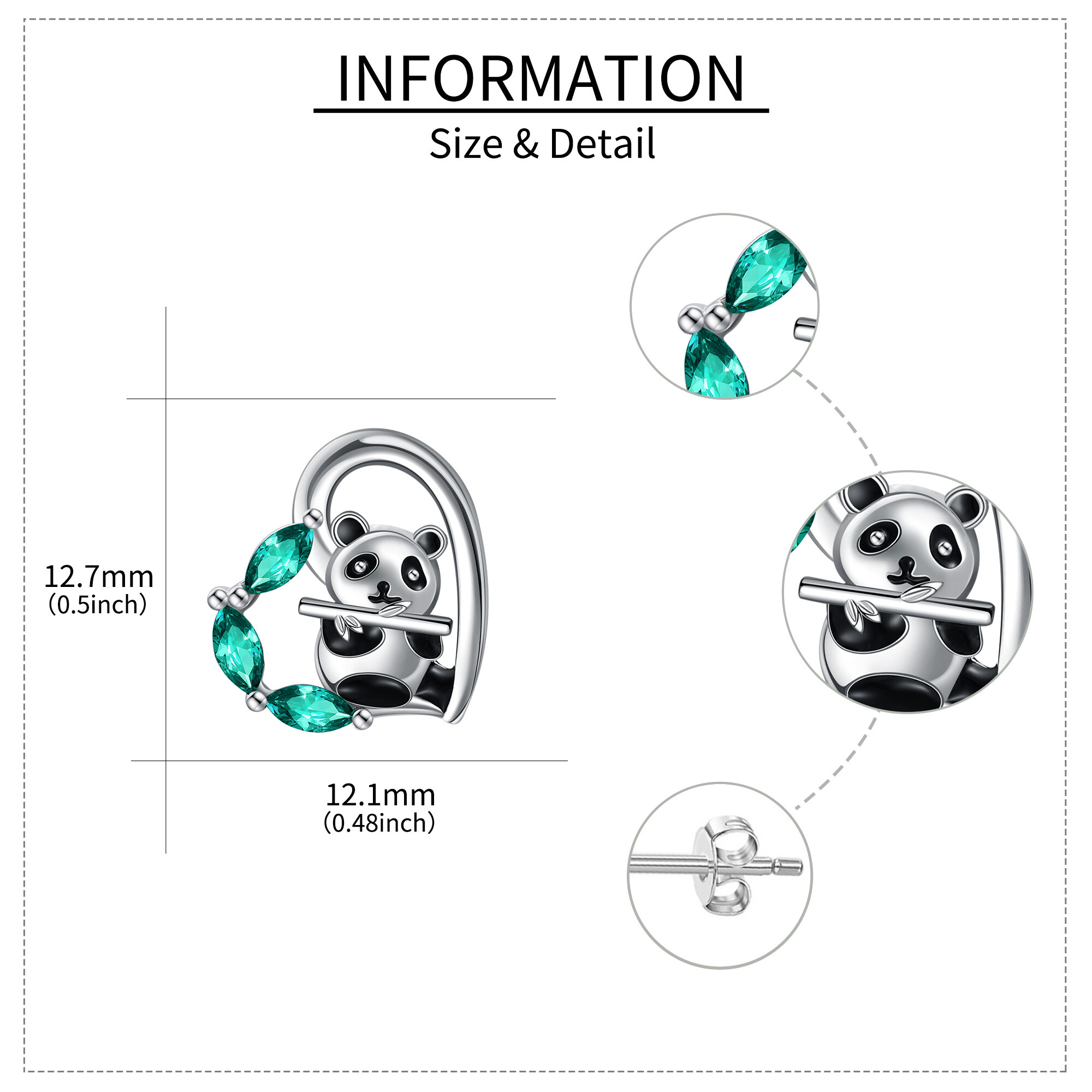 Women's 925 Sterling Silver Panda Stud Earrings