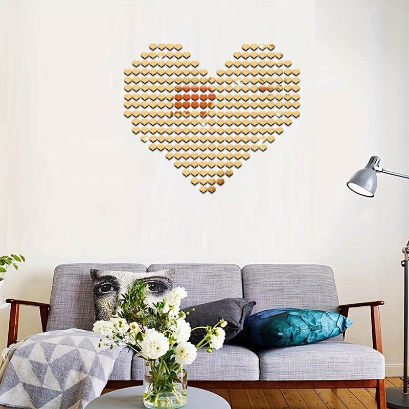 Espejo pegatinas de pared, 3D cristal doble amor corazón acrílico DIY arte  pared pegatinas hogar sala