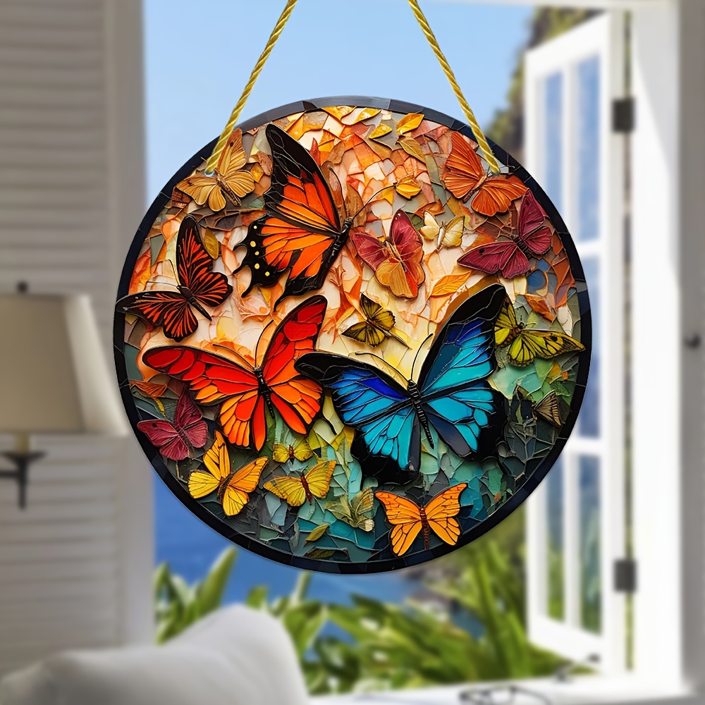 1pc Electrostatic Colorful Butterfly View Shape Glass Stickers Removable  Retro Window Privacy Stained Decor Film