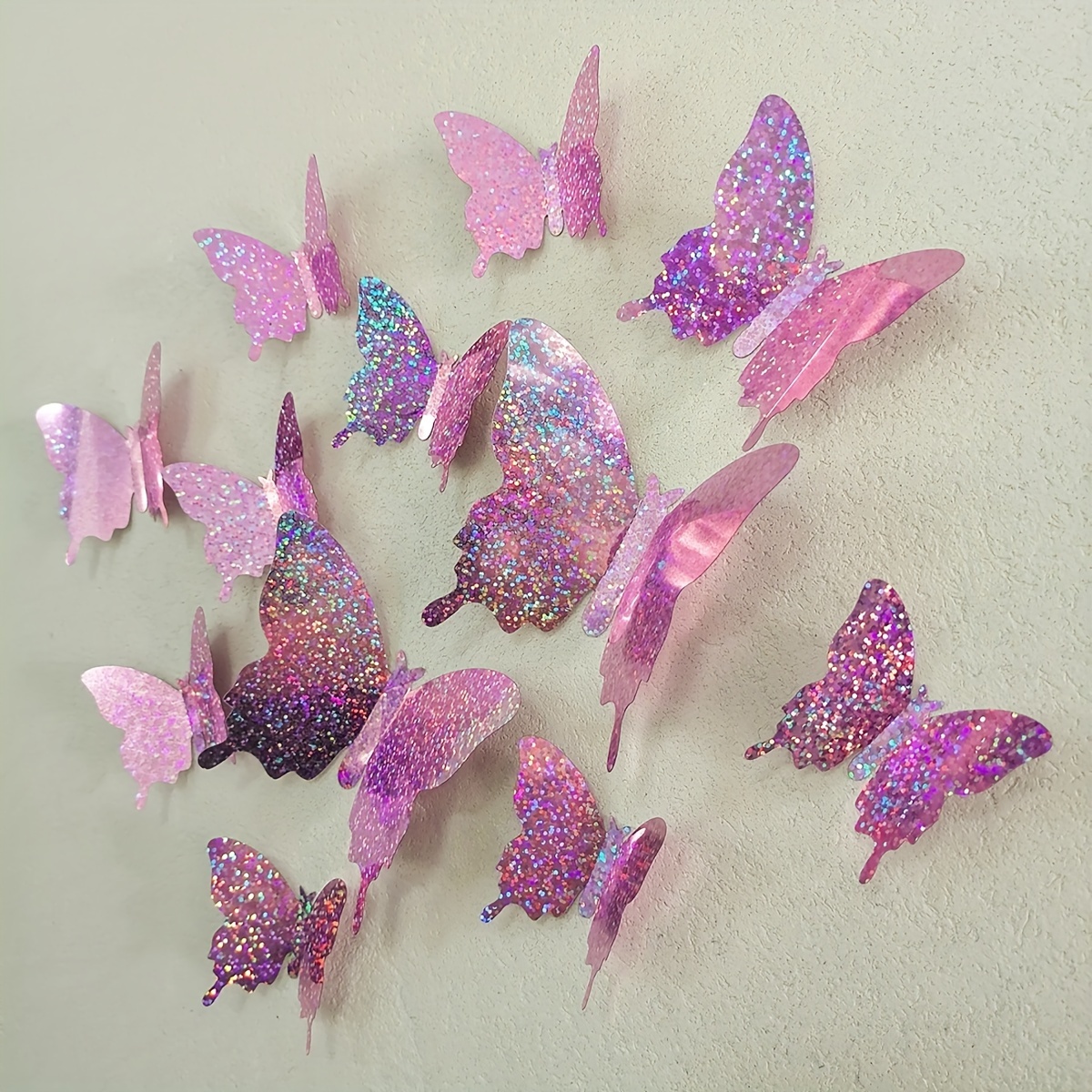 60pcs Butterfly Wall Decals - 3D Butterflies Decor for Wall Removable Mural Stickers Home Decoration Kids Room Bedroom Decor (Pink)