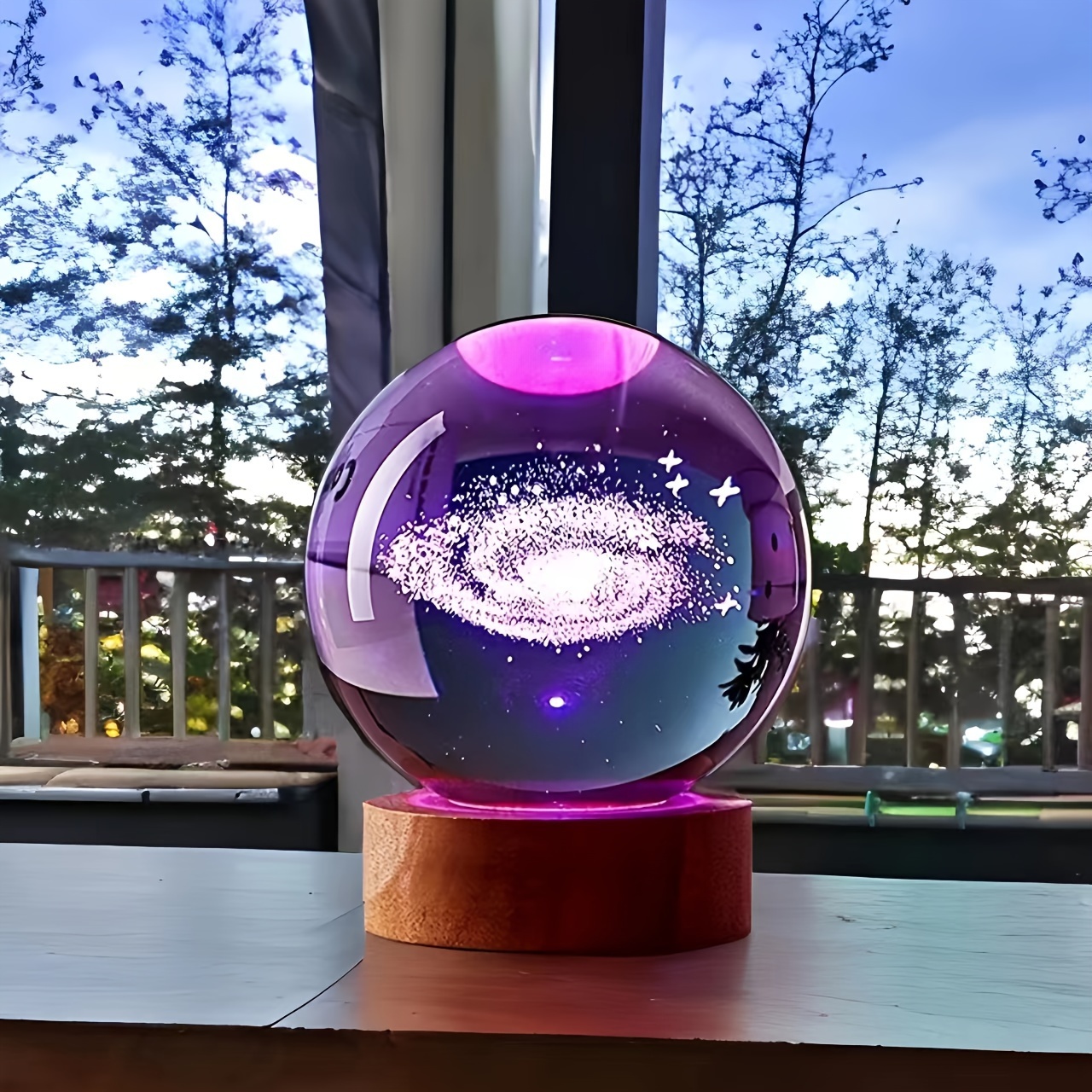 Soporte de bola de cristal lunar (3.15 pulgadas), bola de cristal 3D con  luz LED, bola de cristal transparente K9 para decoración del hogar