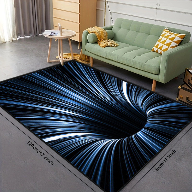 Vortex Illusion Rug 3D Trap Effect Bottomless Hole Carpet Geometric Black  White Grid Bedroom Living Room Anti Slip Floor Mats