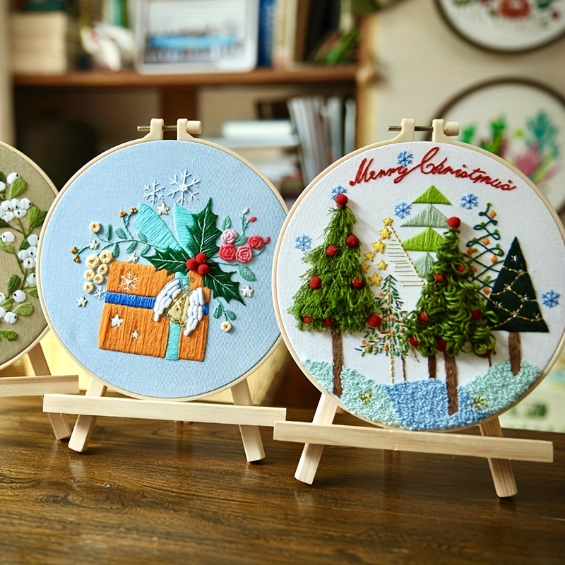 3 Pack Christmas Full Range Embroidery Kits for Beginners Stamped  Embroidery Kit Includes Embroidery Cloth with Pattern Embroidery Hoop  Instruction