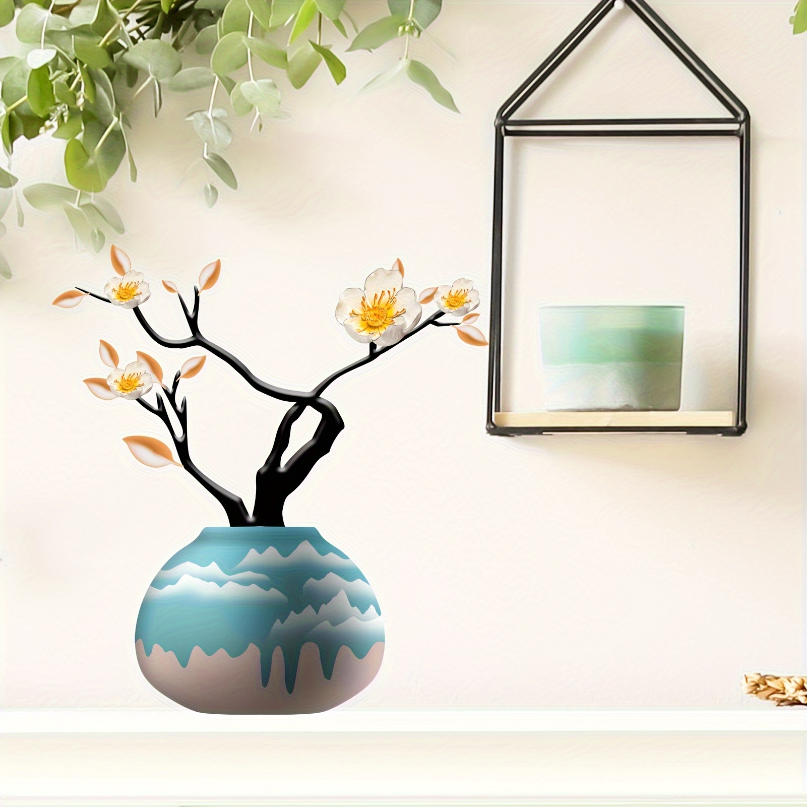 DIY Vase Flower Tree Crystal 3d Wall Stickers - Light Green