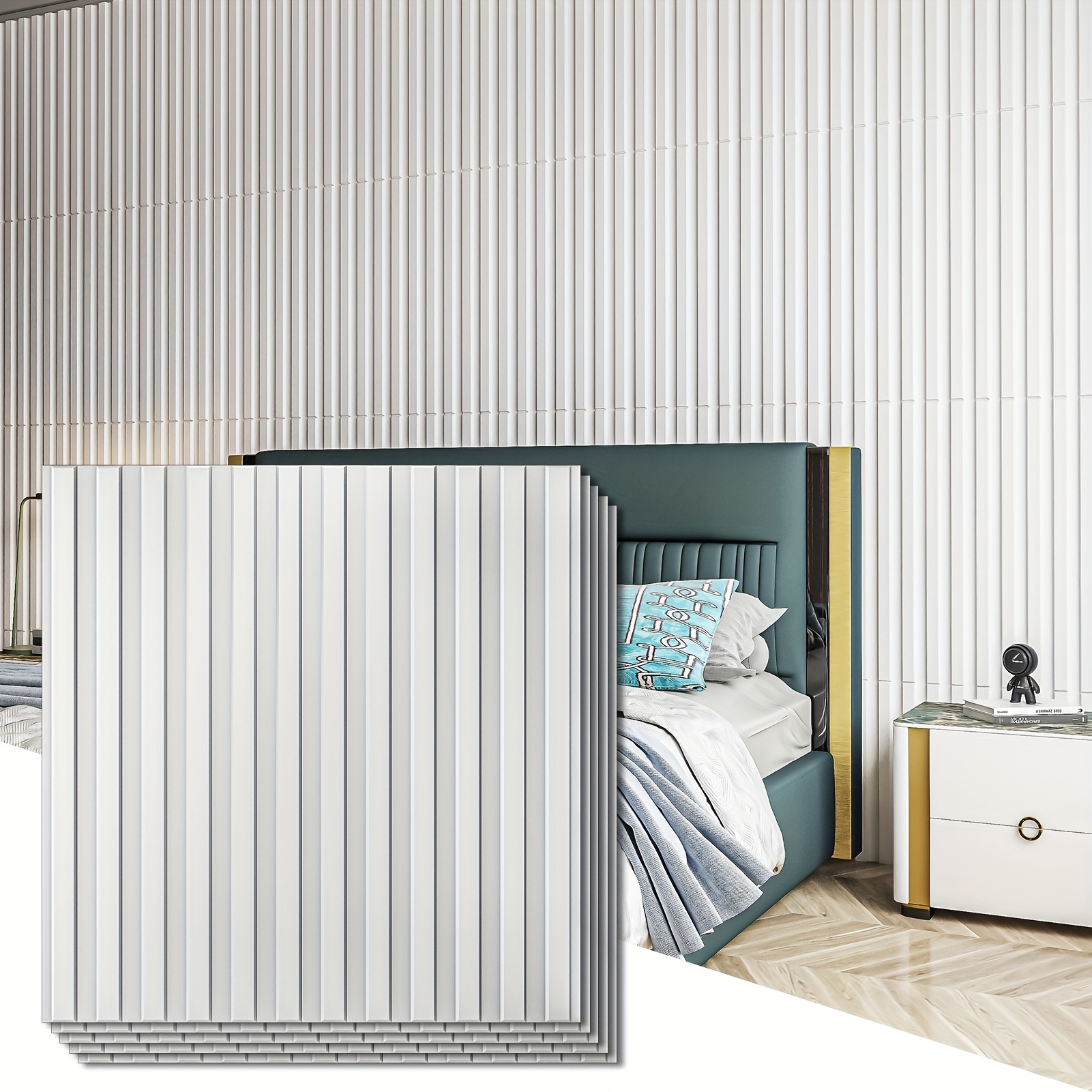 Paneles de pared 3D para despegar y pegar, paneles de pared blancos de PVC  para decoración de pared interior, 19.7 x 19.7 pulgadas, paquete de 12