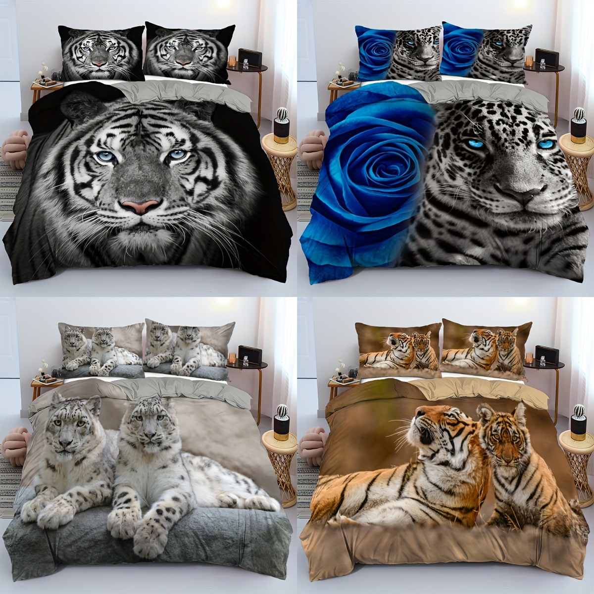 Tiger Bedding Sets, 3D Animal Print Luxury Microfiber Duvet Cover