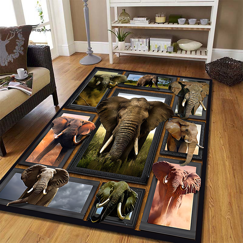 Alfombras lavables para sala de estar, dormitorio, alfombra de elefante y  decoración del hogar, alfombra de área de animales para niños de 6 x 8  pies