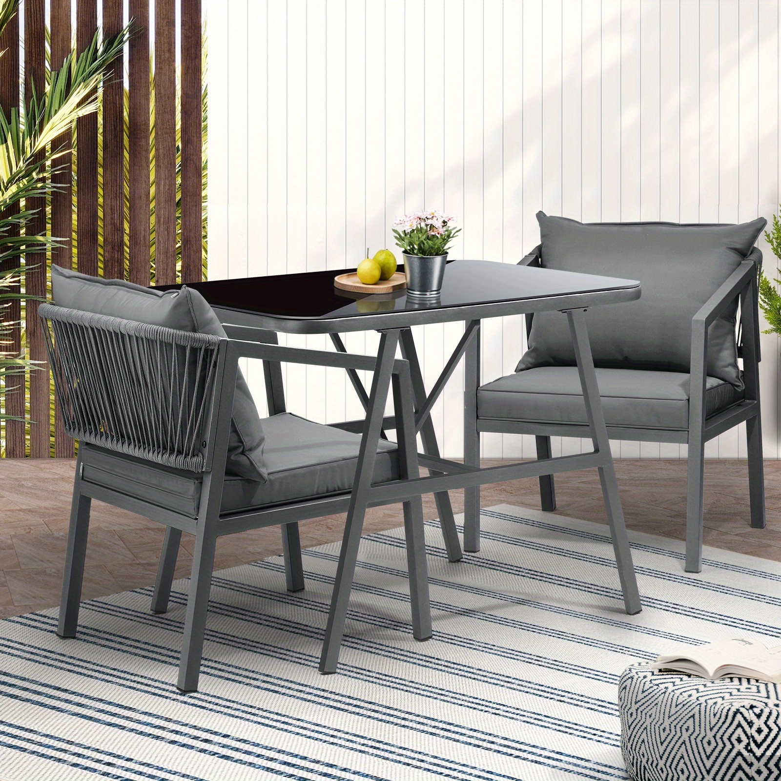 TEMU 3pcs Outdoor Dining Setting Lounge Patio Furniture Table Chairs Set