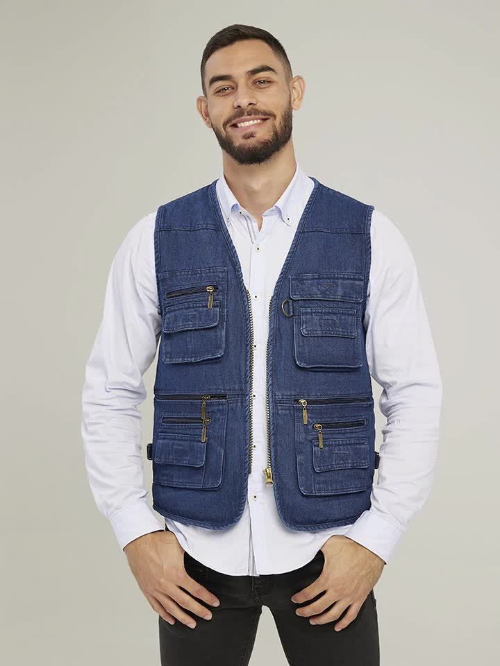 Zipper Pockets Cargo Vest Men s Casual Outwear Zip Up Vest For Spring Summer Outdoor Fishing Photography