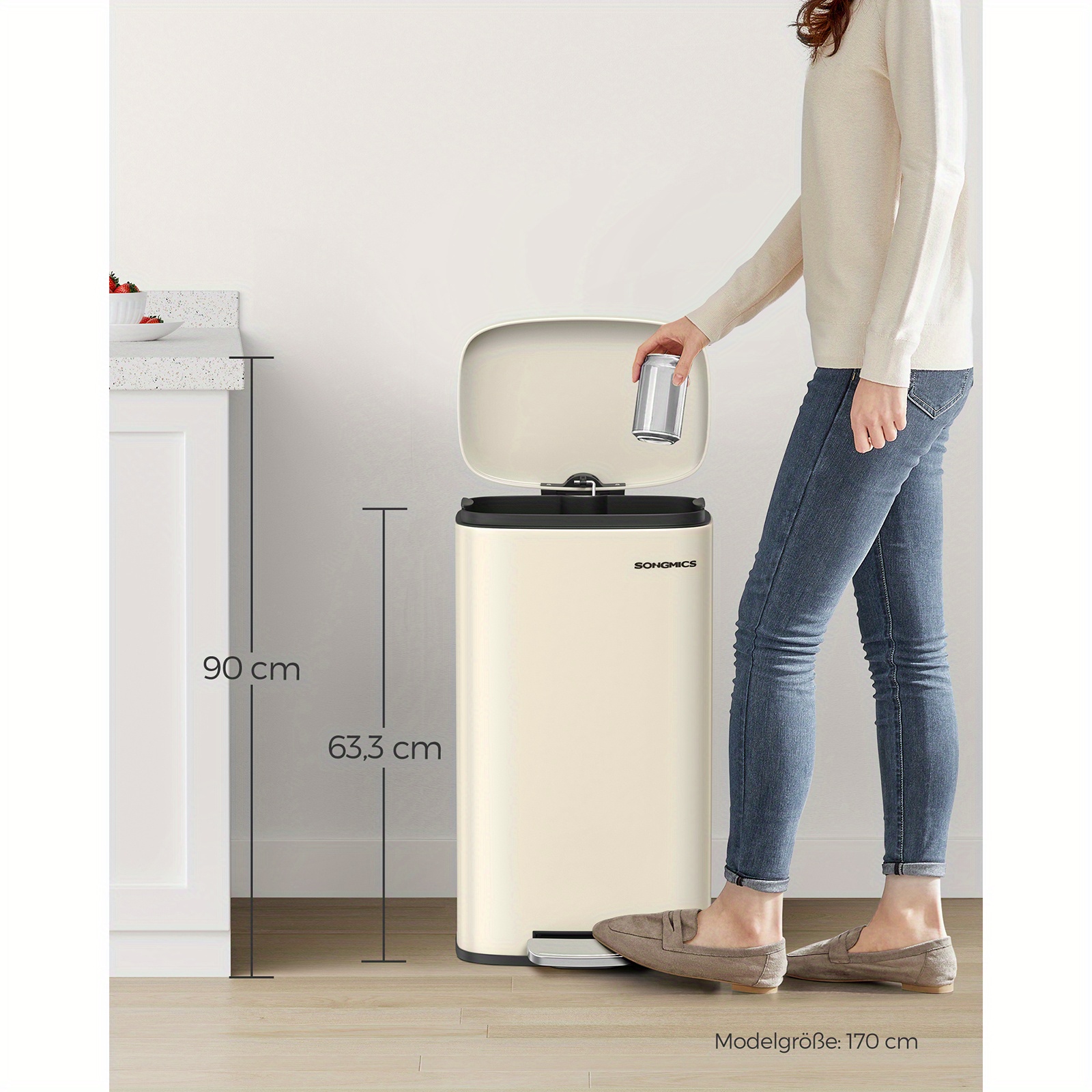 E-shop Küchenmülleimer 30L mit Deckel und Innenbehälter, Stahl