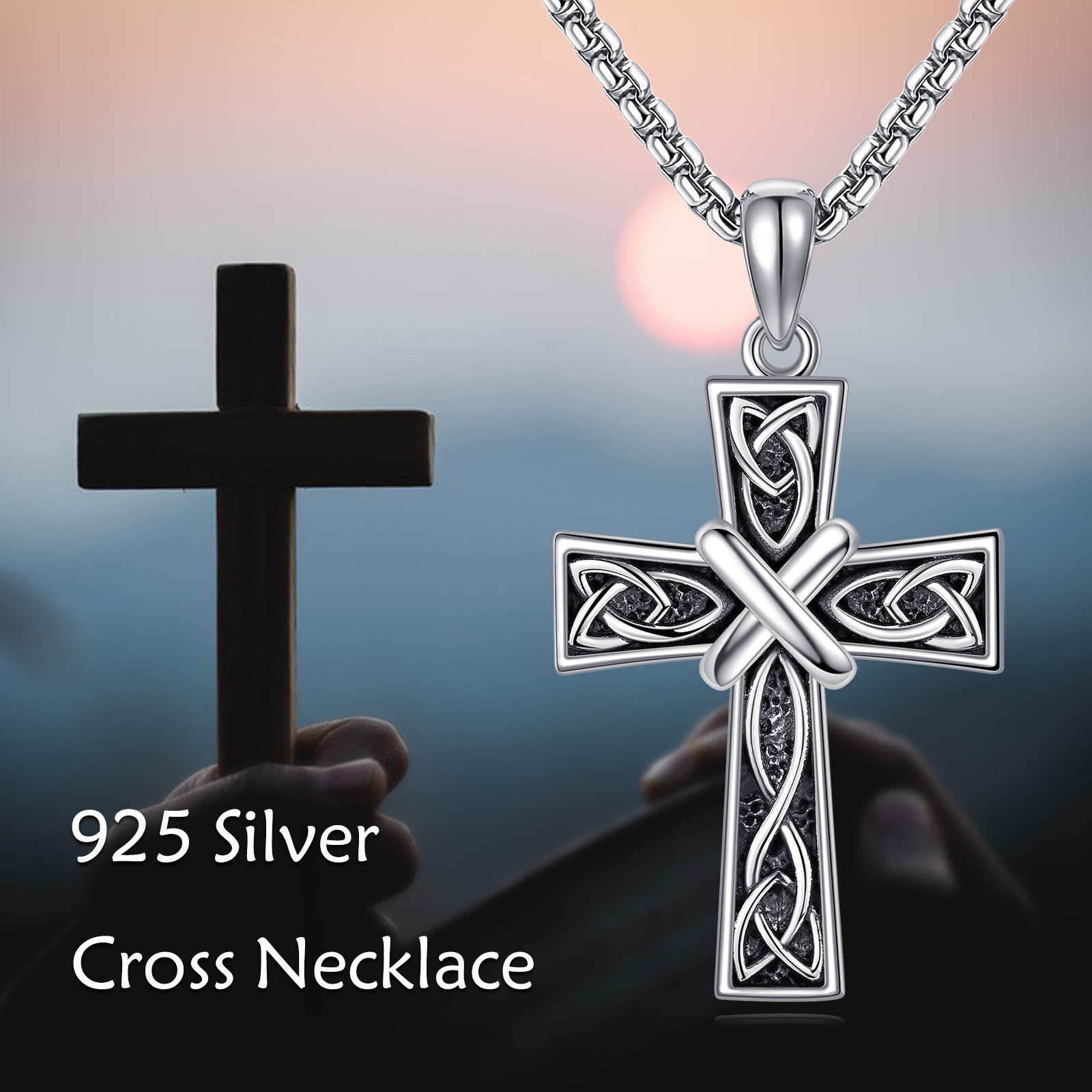 925 Sterling Silver Celtic Cross Necklace for Men