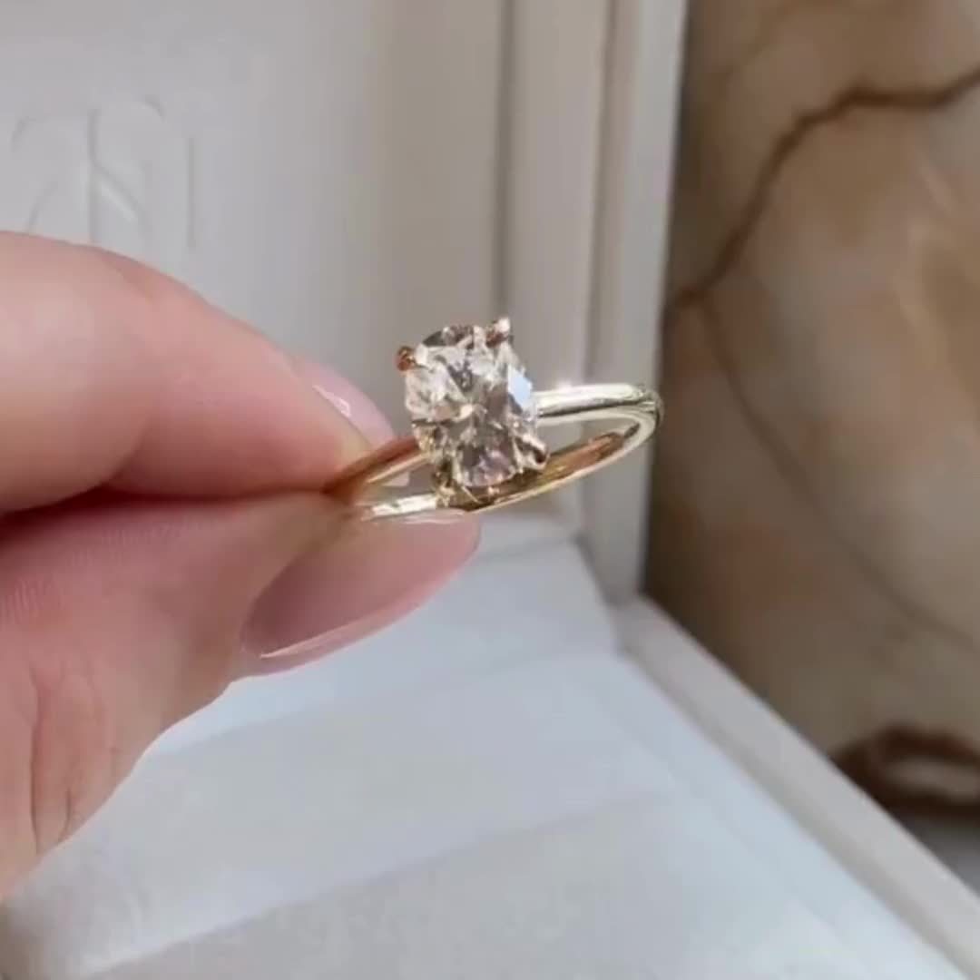 Golden S925 Silver Ring with Oval Claw Setting