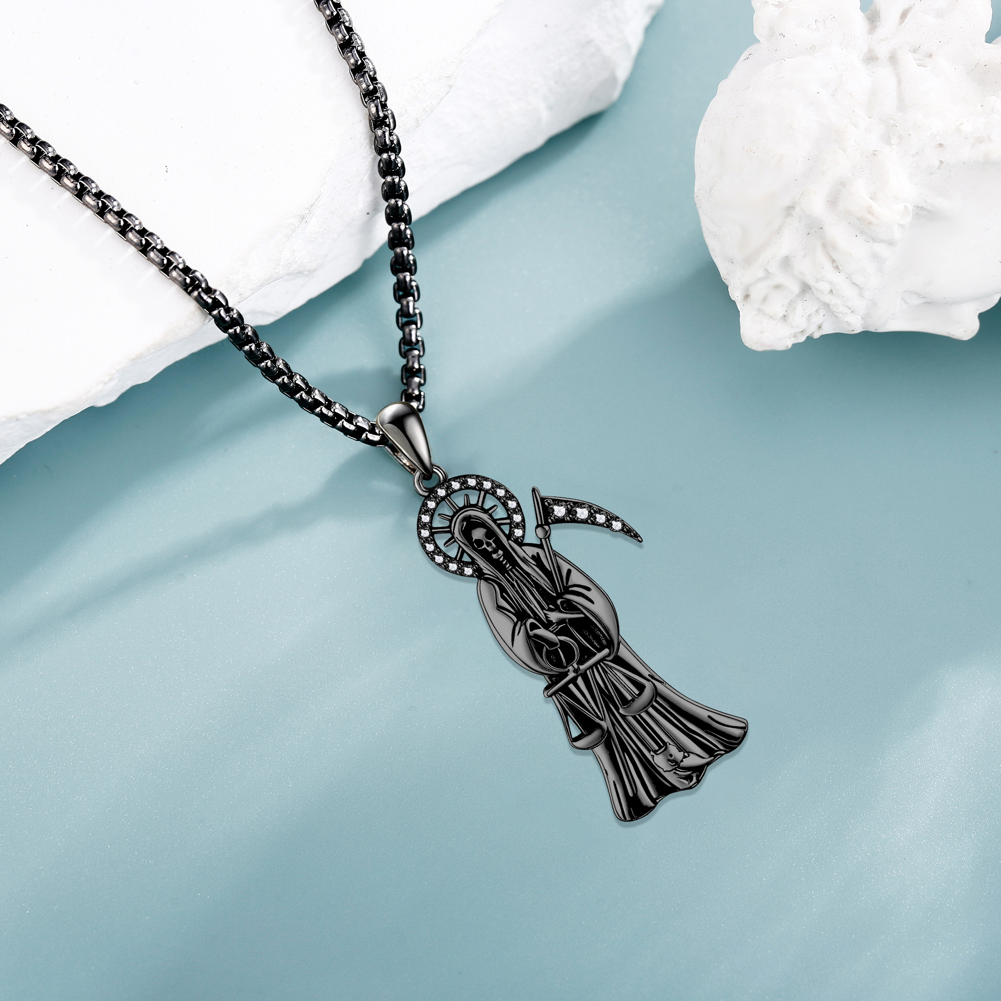 925 Sterling Silver Grim Reaper Necklace, Unisex Gift