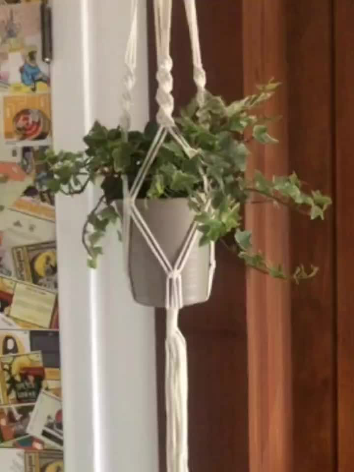 4 Legs Cotton Rope White Macrame Plant Hanger with Hook