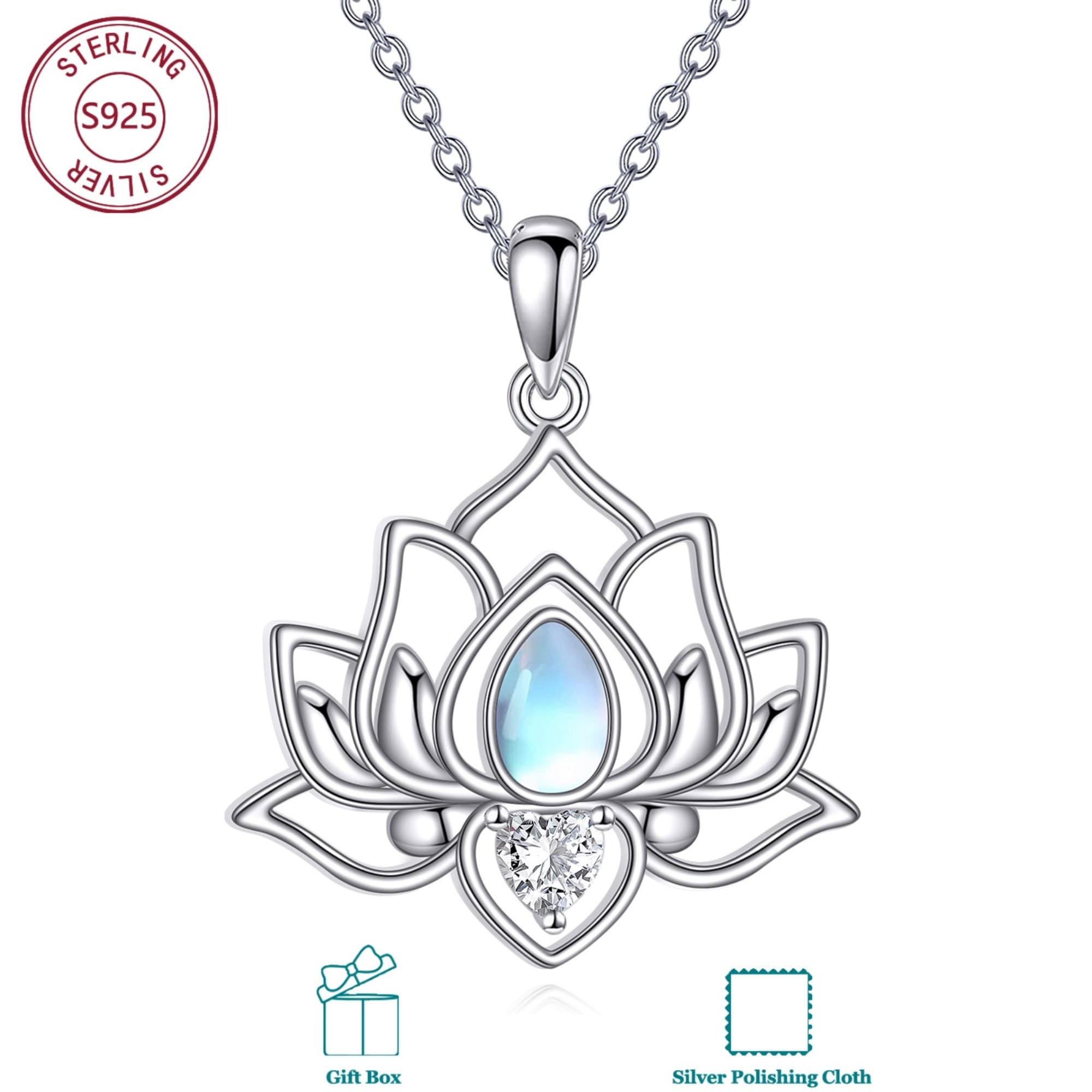 Image of 925 Sterling Silvery For Lotus Flower Pendant Necklace With Synthetic , Theme Necklace, Pure & Elegant Daily Jewelry For Women