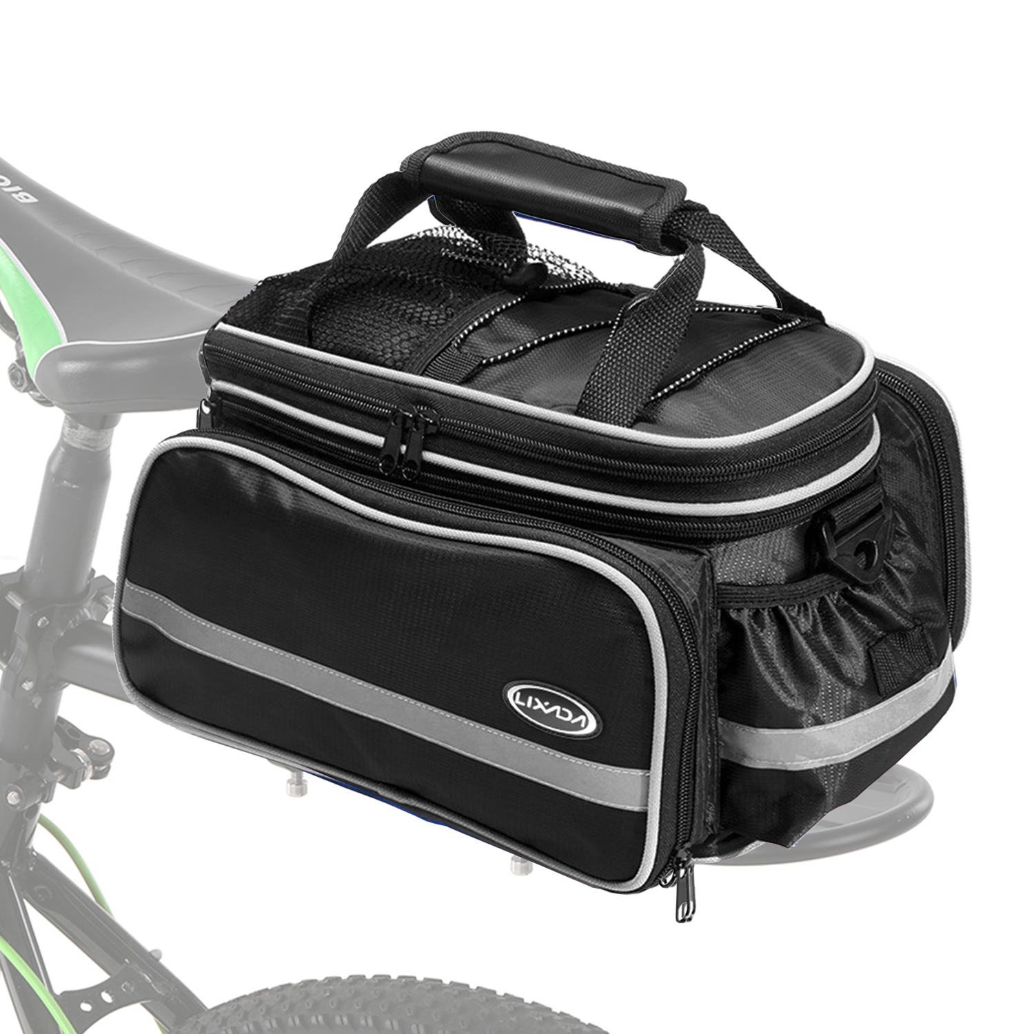 1pc   durable abs bike pannier bag with reflective strip water resistant two way zipper mesh   high quality   and rain cover for cycling storage and organization