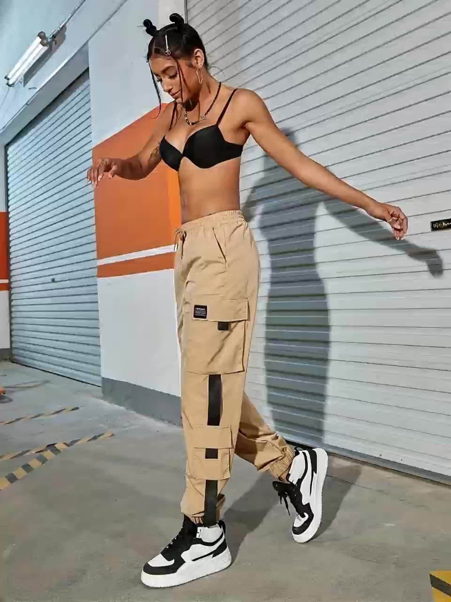 women's fashion high waist drawstring cargo pants multiple