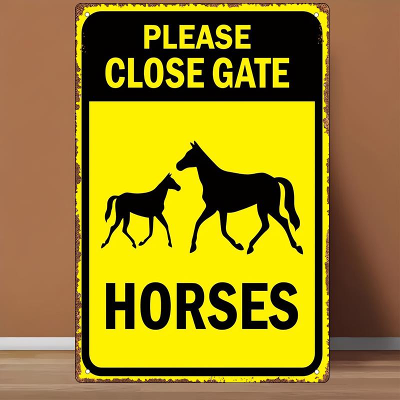 TEMU 2d Flat, Please Close Gate Horses Sign - Iron Wall-mounted Sign, Hd Printed Equestrian Warning Decoration For Indoor/outdoor Use, Country
