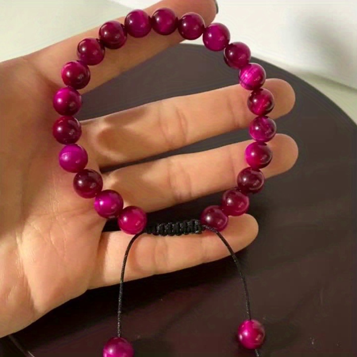 Natural Rose Tiger Eye Stone Adjustable Bracelet, Gift for Her
