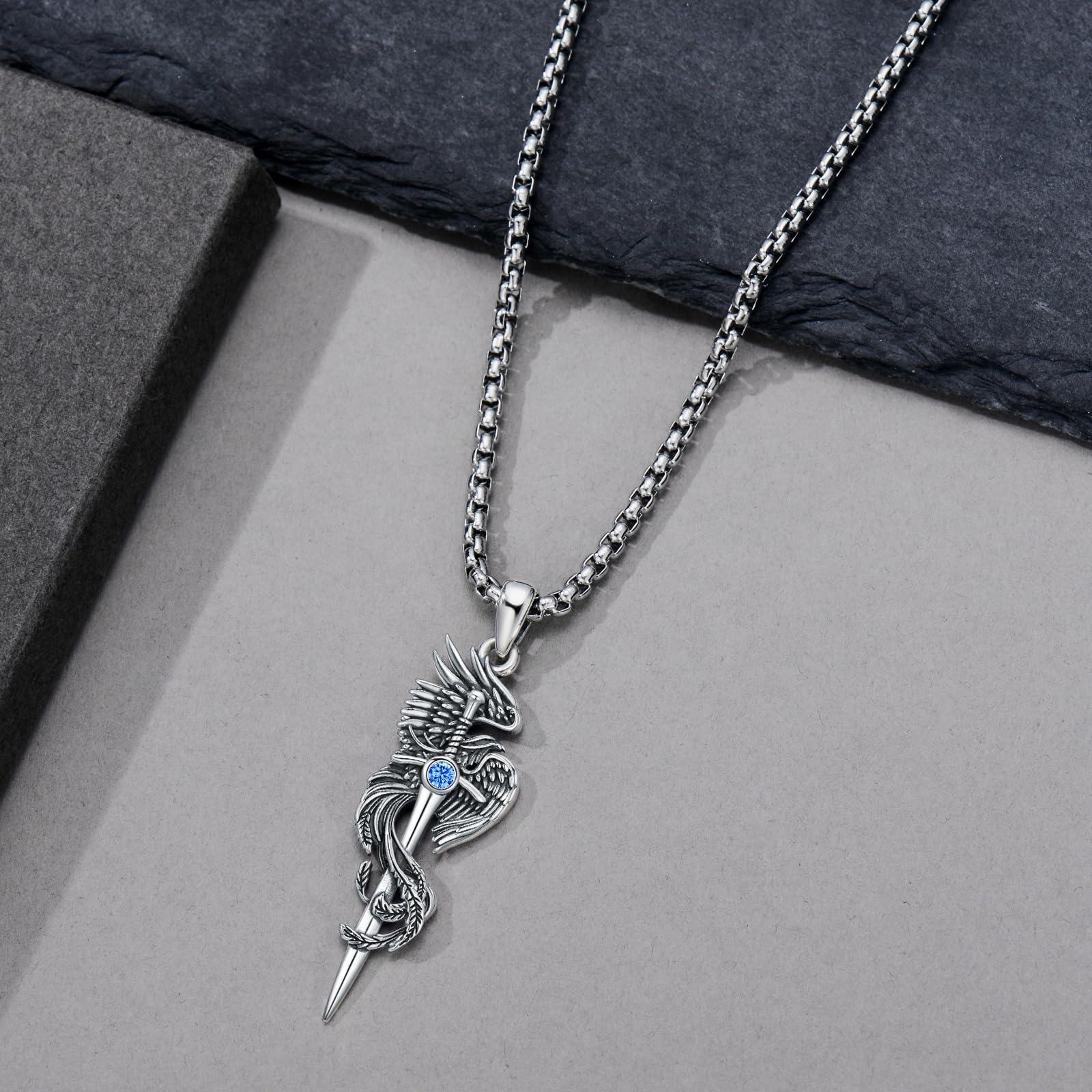 925 Silver Phoenix Pendant Necklace, Gift for Father's Day