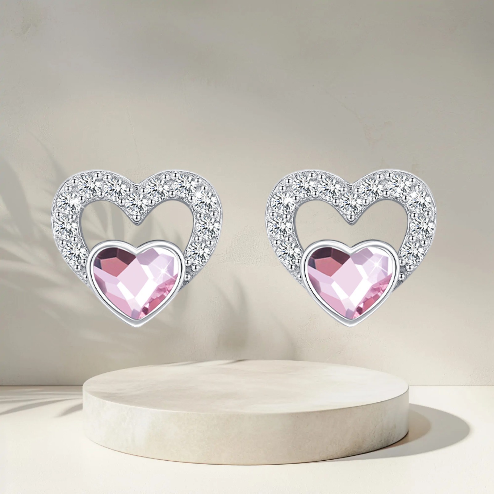 Image of 925 Sterling Silvery Love Heart Stud Earrings With Synthetic For Women Christmas Birthday Anniversary Gift