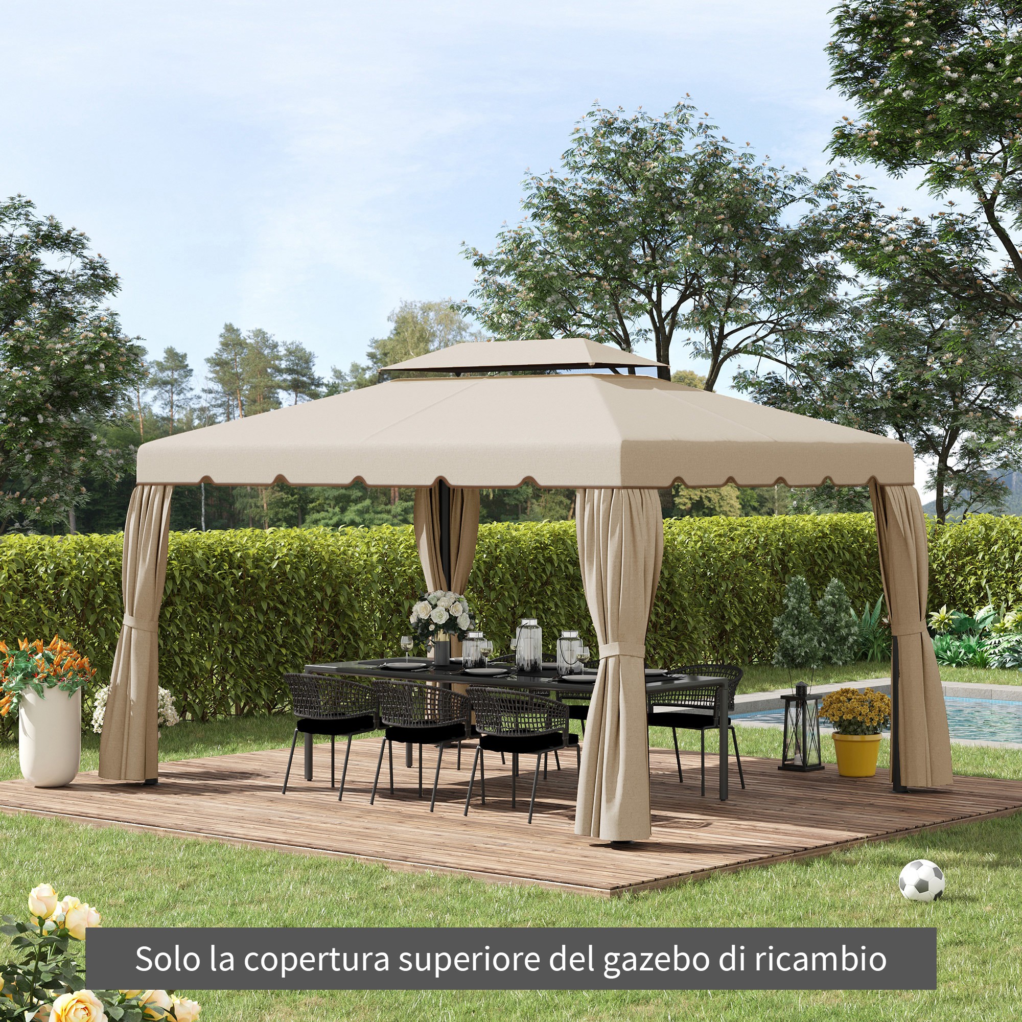 Won Replacement Canopy Compatible For 3x4m Gazebo - Beige Uv Roof With Pa Coated Oxford Fabric, Suitable For Pop-up Gazebos, Outdoor Canopy For Garden,, Poolside, Hook-and-loop Installation