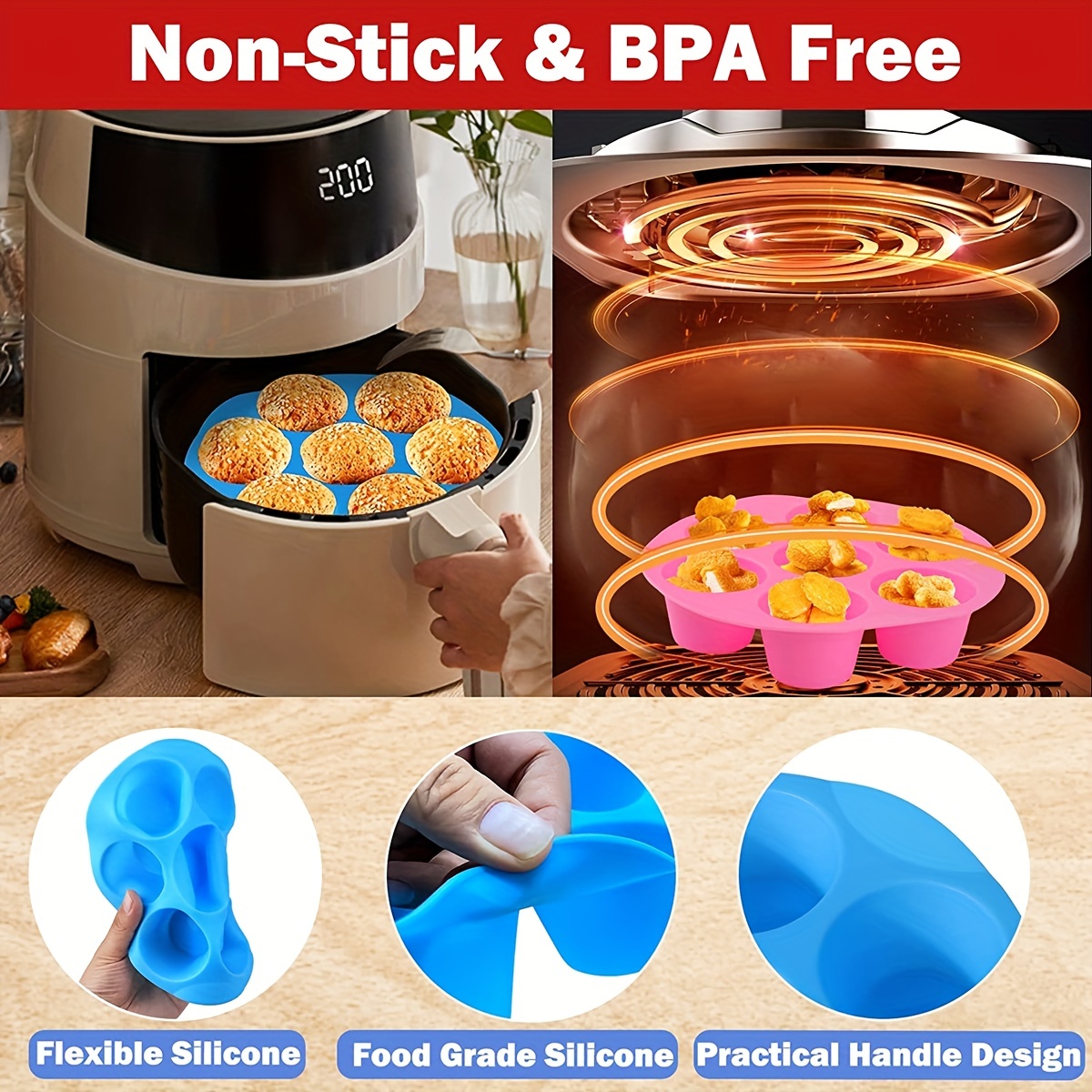 Silicone Muffin Top Pan 2 Pack 3-Cavity 3 Whoopie Pie Pan Non-Stick Air  Fryer Egg Mold Reusable Baking Mold for Mini Cakes Biscuits Egg Cloud Bread