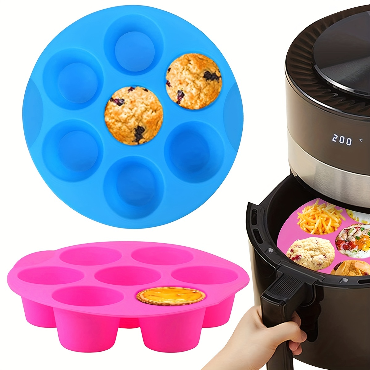 1pc, Silicone Muffin Pan For 3QT-5QT Air Fryer,Cupcake Tray Baking Mold,  Reusable Non-stick Air Fryer Baking Pan, Air Fryer Accessories