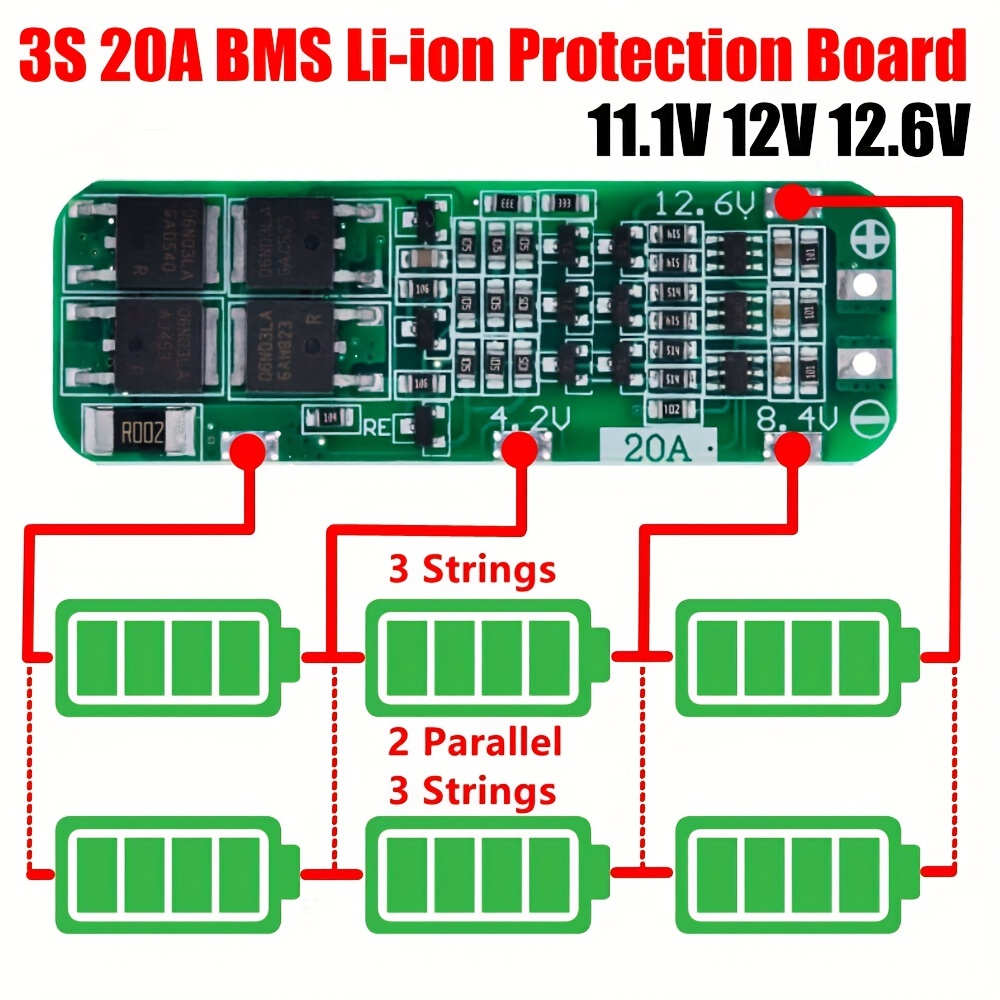 3S BMS 12V 25A 11.1V - 12.6V 3 Cell 18650 Lithium Battery Charging  Protection Board Battery Management System Module