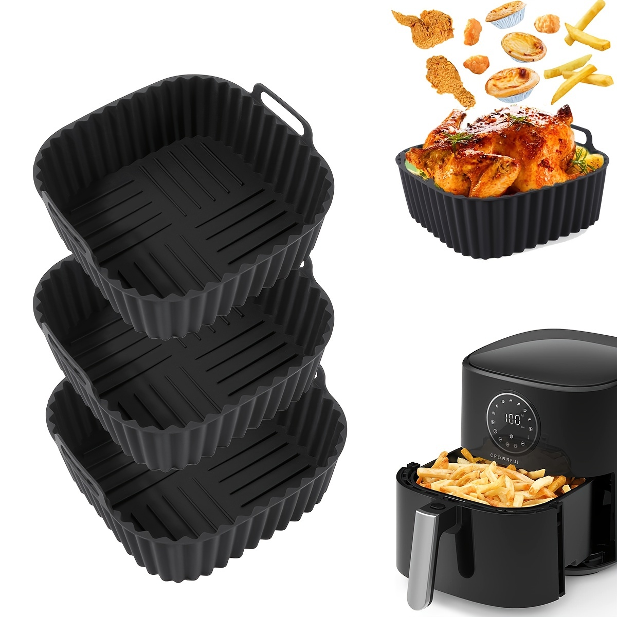 2PCS Silicone Pot for s Dual Air Fryer, Reusable Air Fryer Silicone Basket Air  Fryer Accessories Reusable Double Air Fryer Liner for Air Fryer, Oven,  Microwave (Grey Pot)