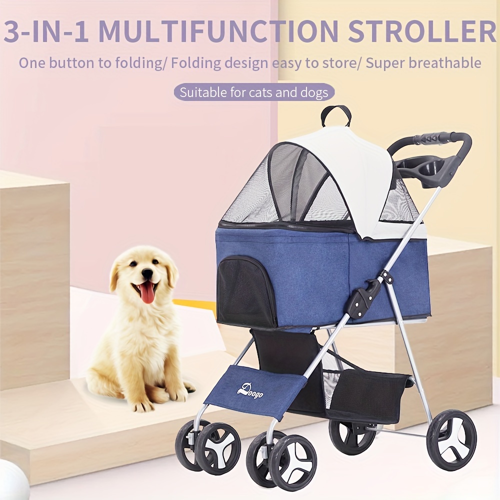 Pet Stroller Ventilado Plegable Para Perros Carrito Para - Temu