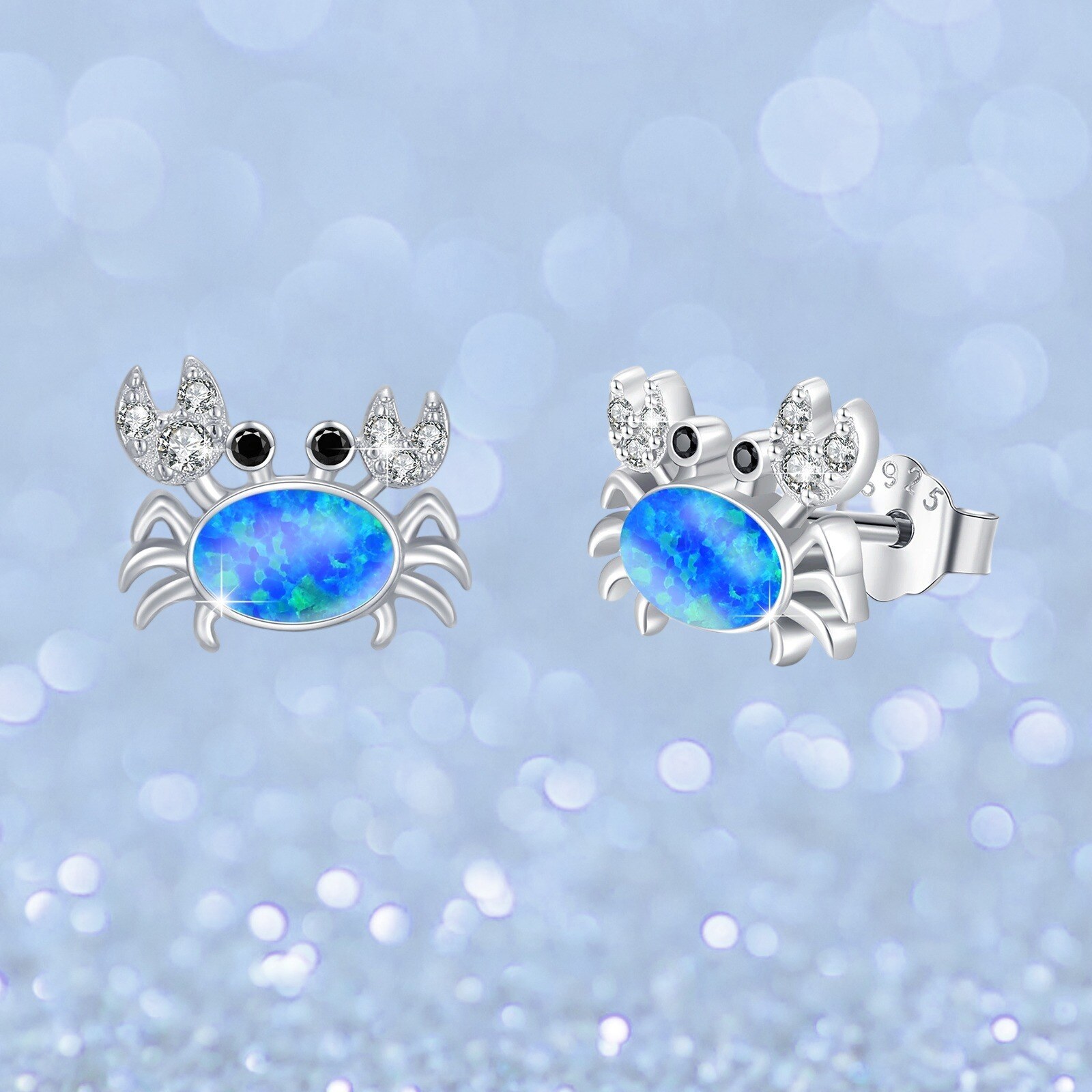 Women's Cute Blue Crab Earrings in 925 Sterling Silver