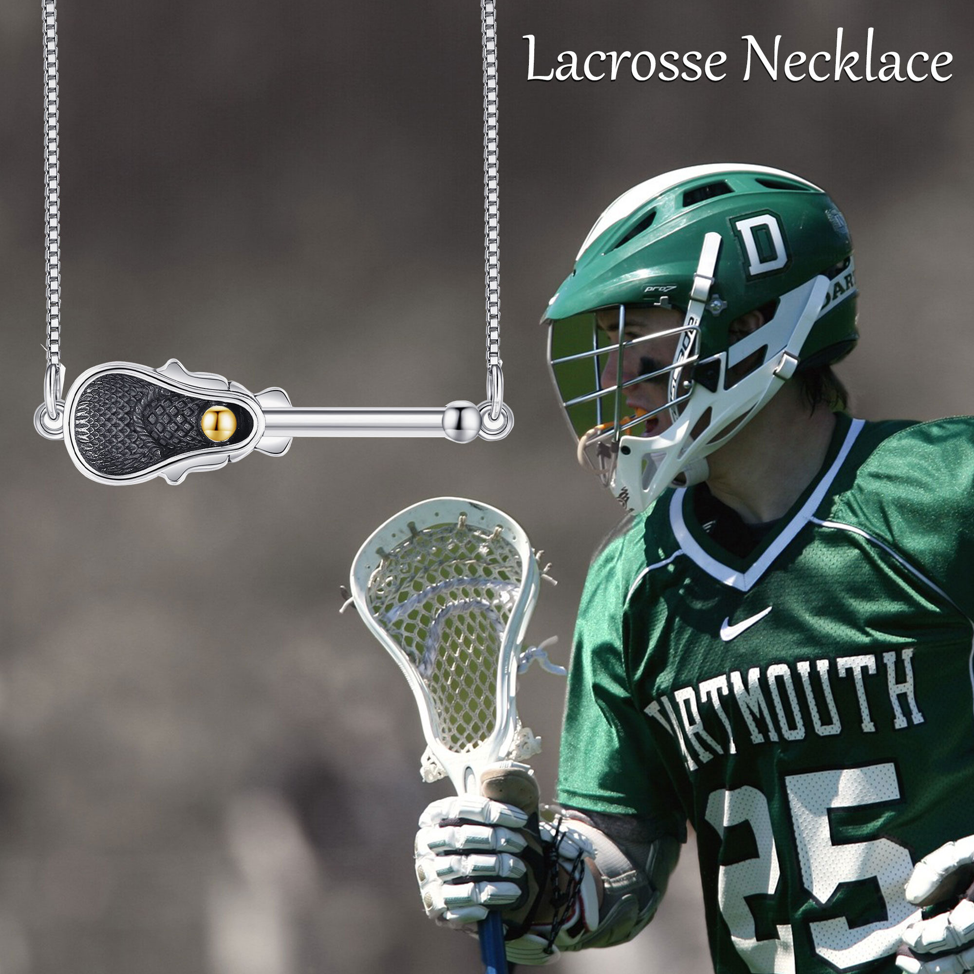 925 Sterling Silver Lacrosse Necklace, Vintage Design