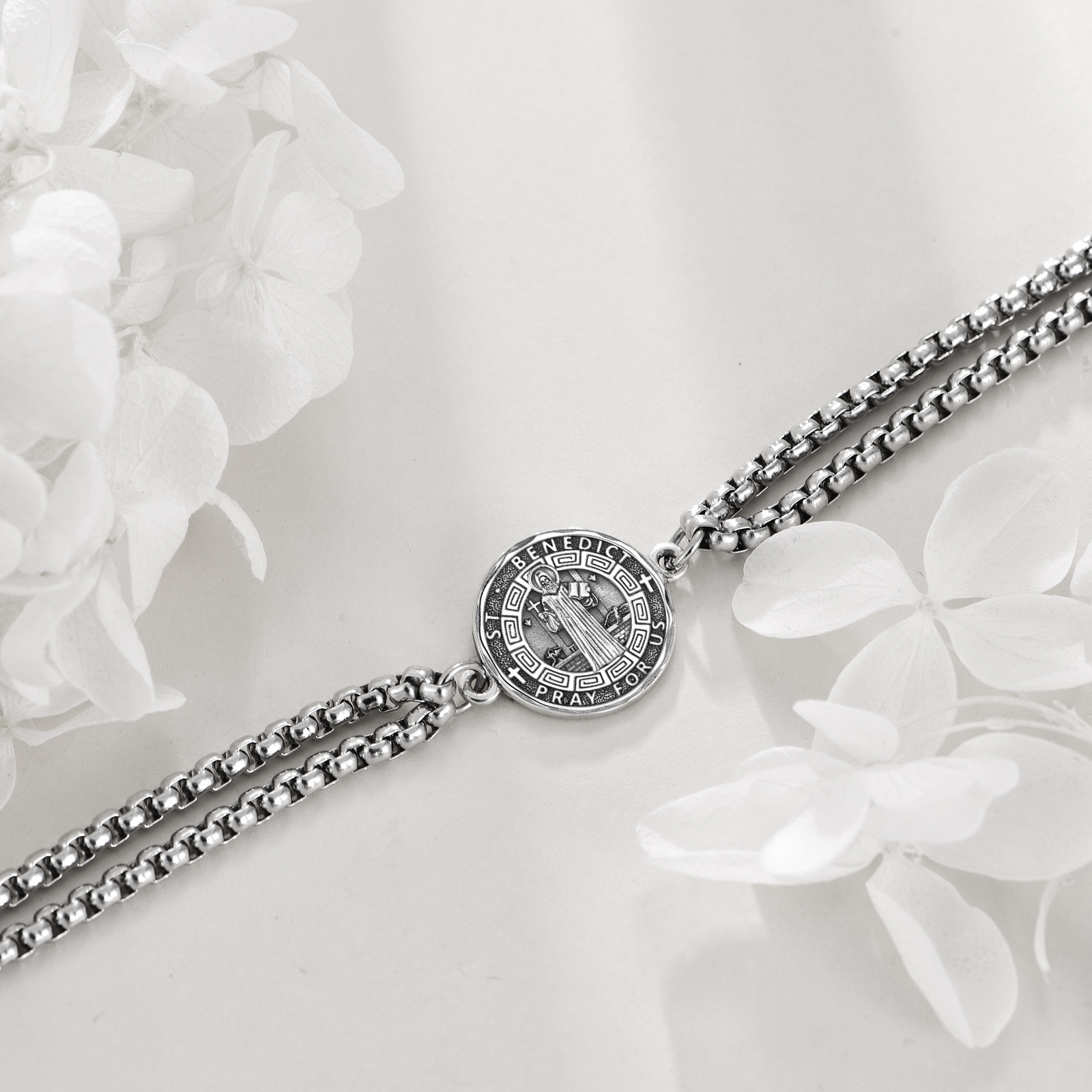 Men's Sterling Silver Saint Benedict Bracelet, Religious Gift