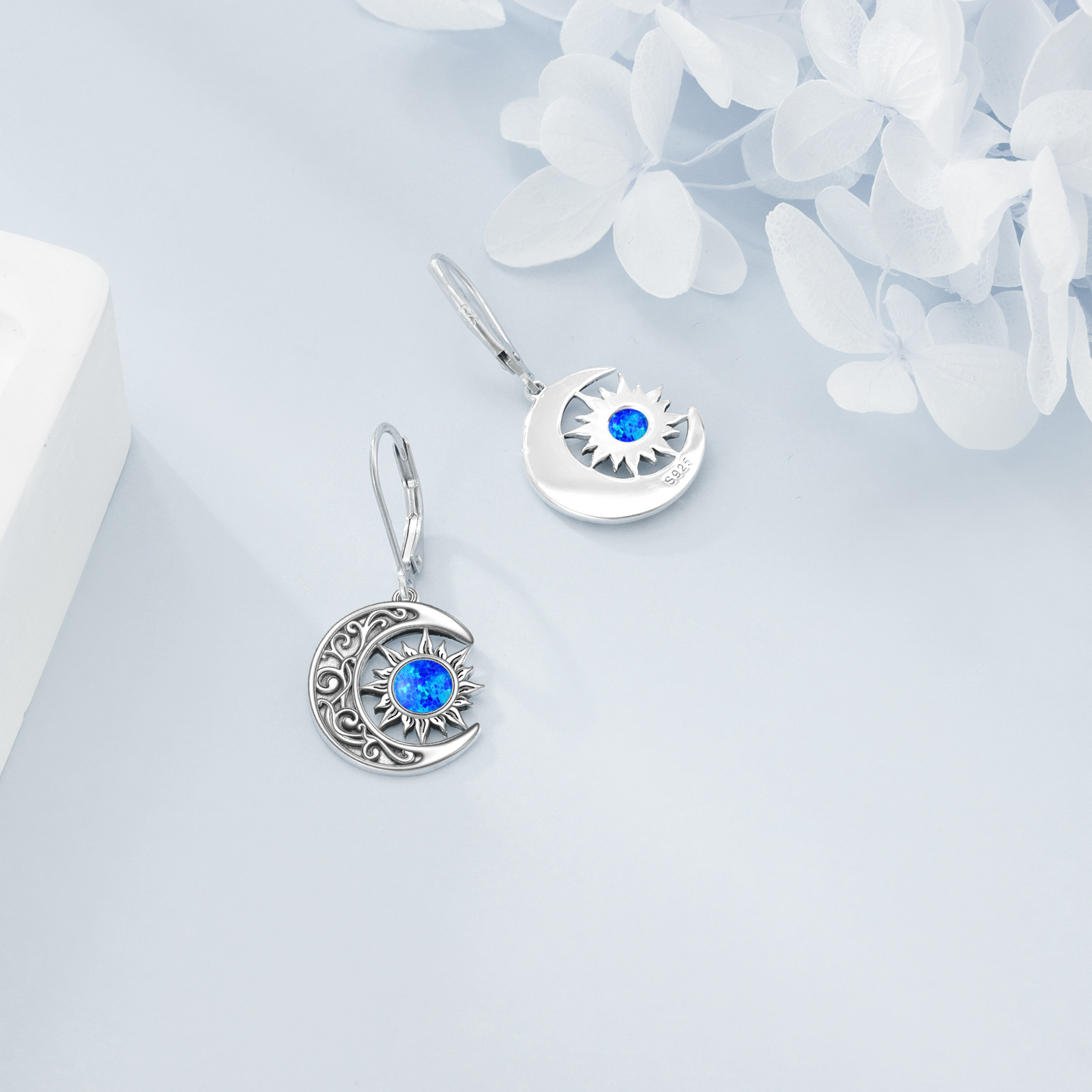 925 Sterling Silver Sun Moon Dangle Earrings, Celestial Theme
