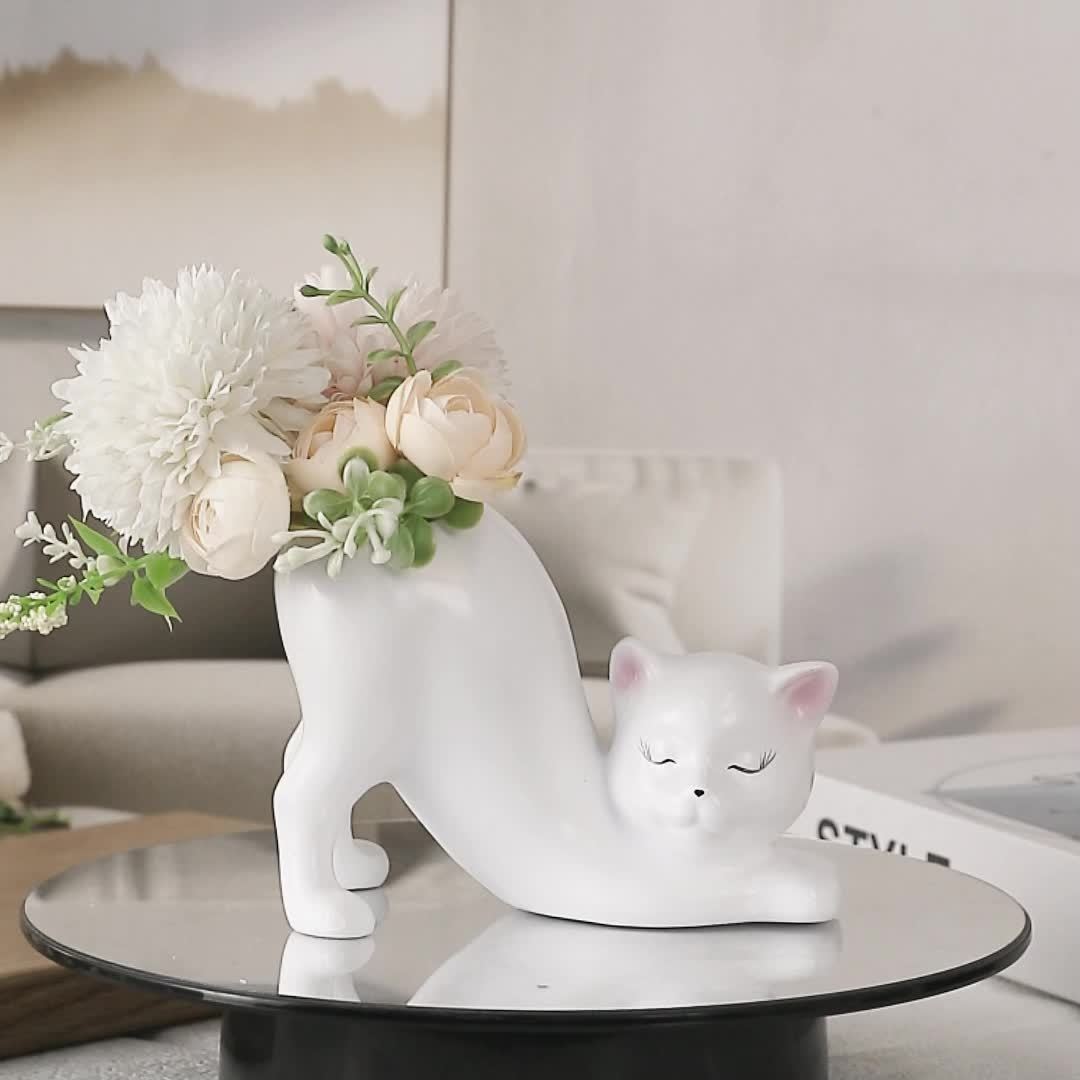 Keramik-Teller Mit Handbemalter Katze & Blume – 3D-Dekoration Inkl. Ständer, 20,3 Cm