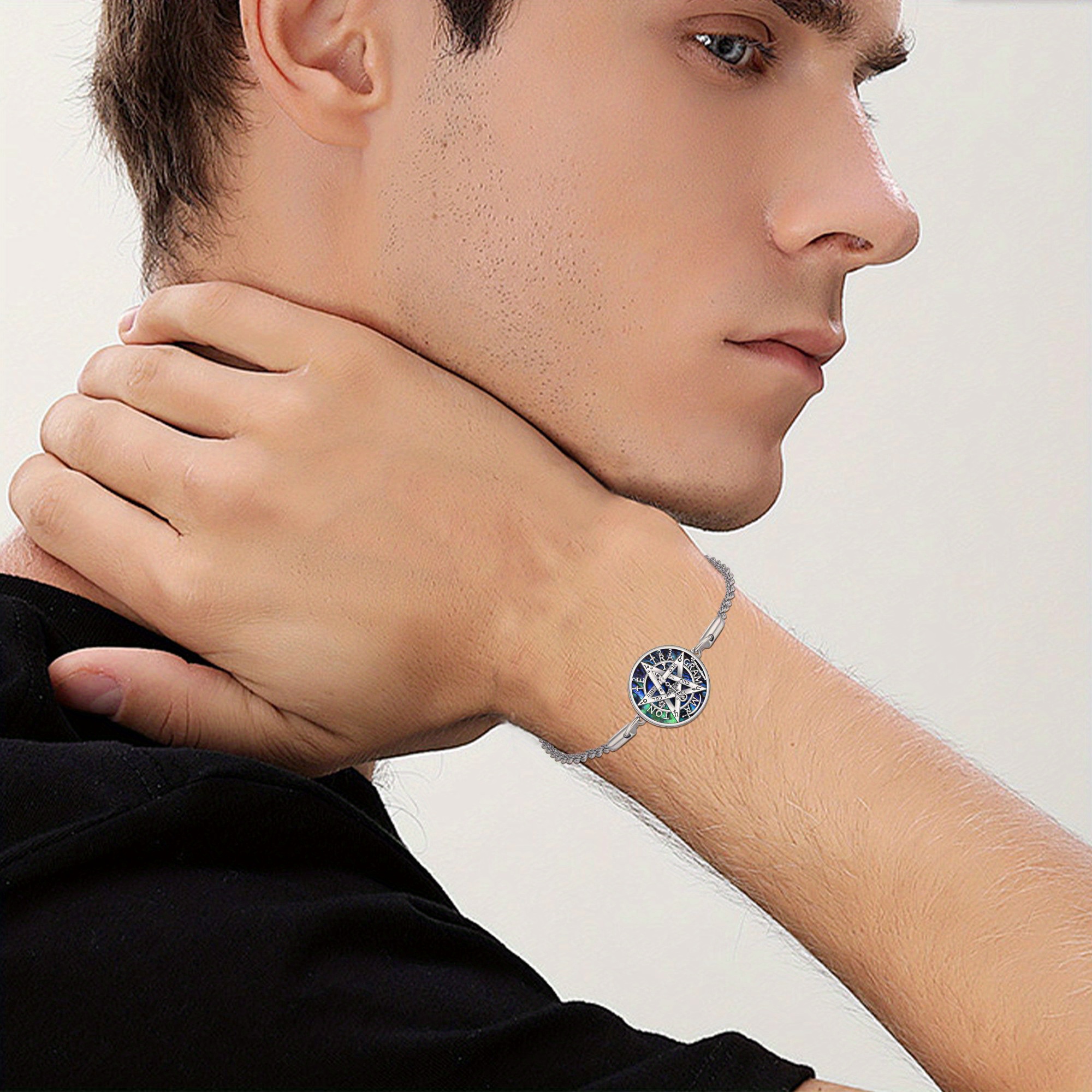 Sterling Silver Pentagram Abalone Shell Bar Bracelet