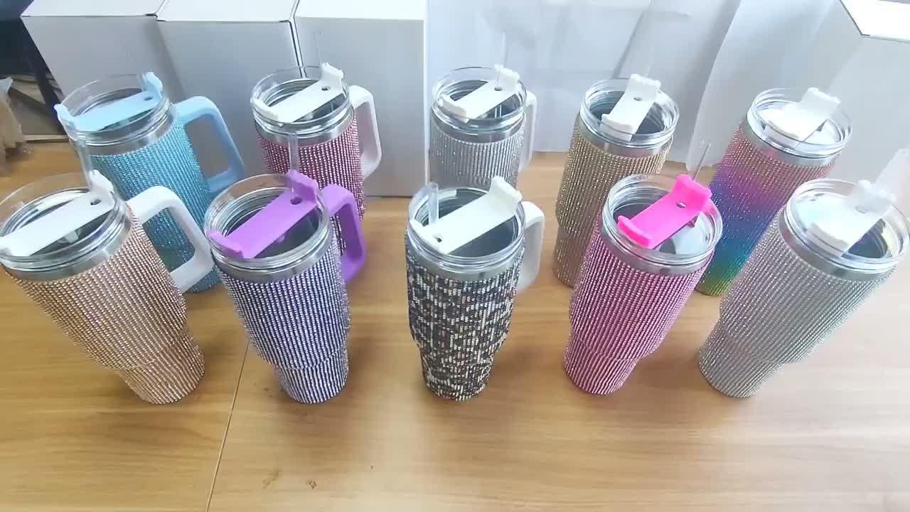 Stainless Steel Rhinestone Tumbler With Straw And Handle - Temu