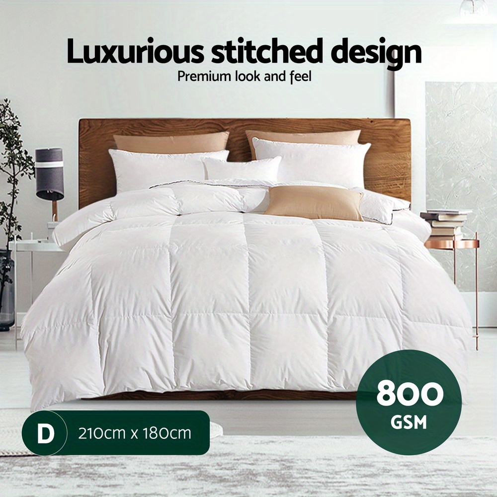 TEMU 800gsm Luxury Goose Down Feather Winter Duvet - Heavyweight Goose Down Insulation, Contemporary Bedspread, Hand-stitched Quilted Design, Elegant