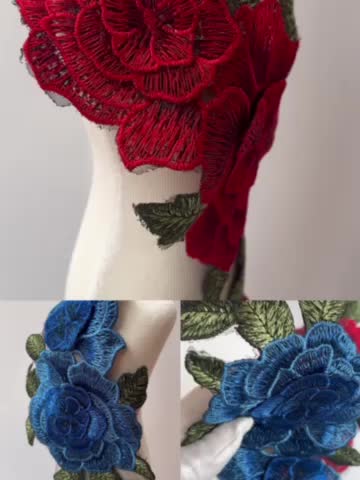 Embroidery 3d Blue Rose Ivory Flower Patch Applique Diy - Temu