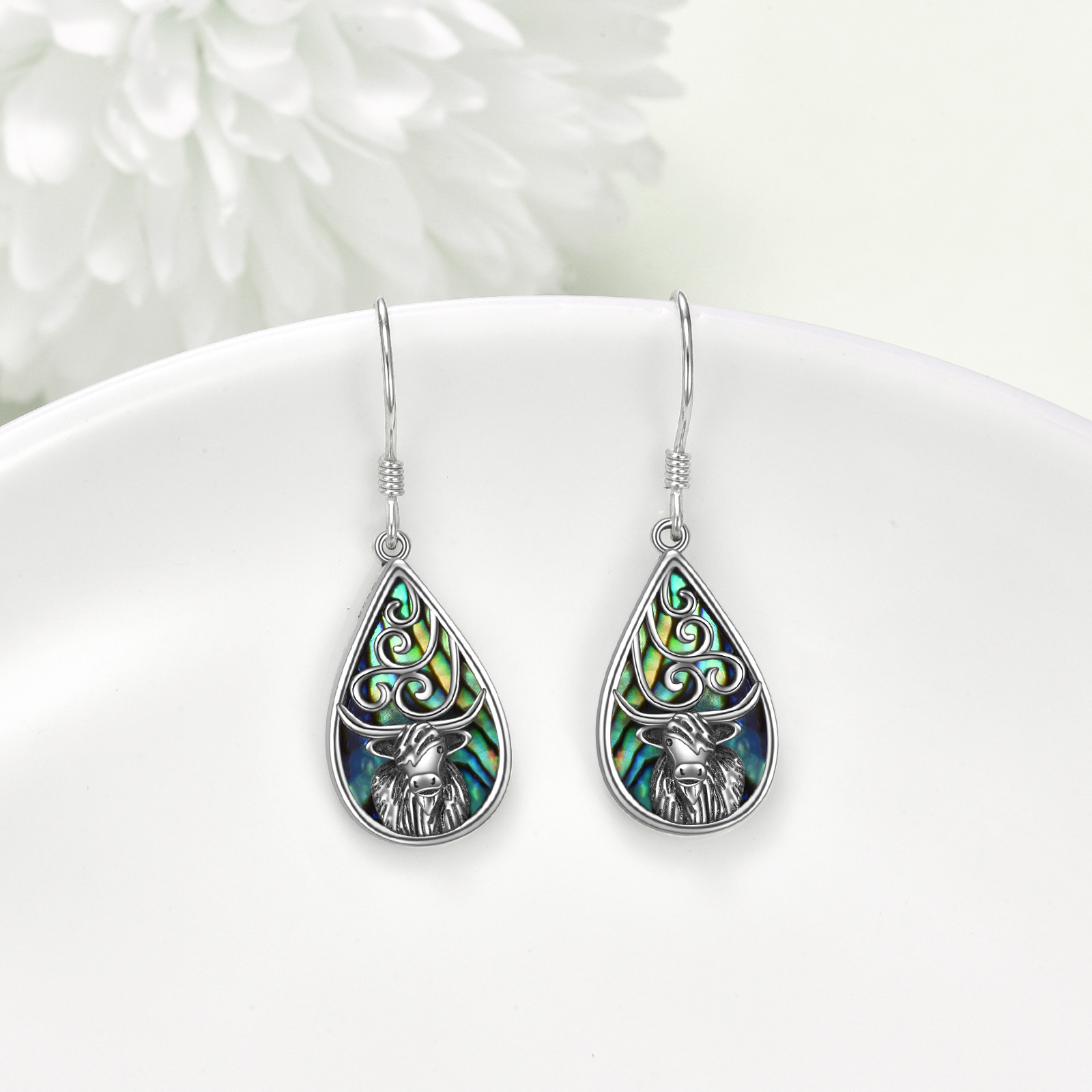 Highland Cow Dangling Earrings in Sterling Silver