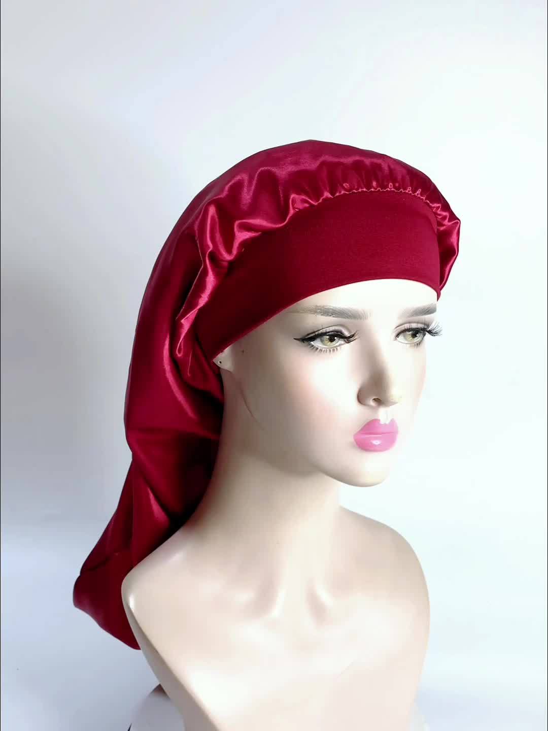 Bonnet de nuit homme noir en satin Noir Red