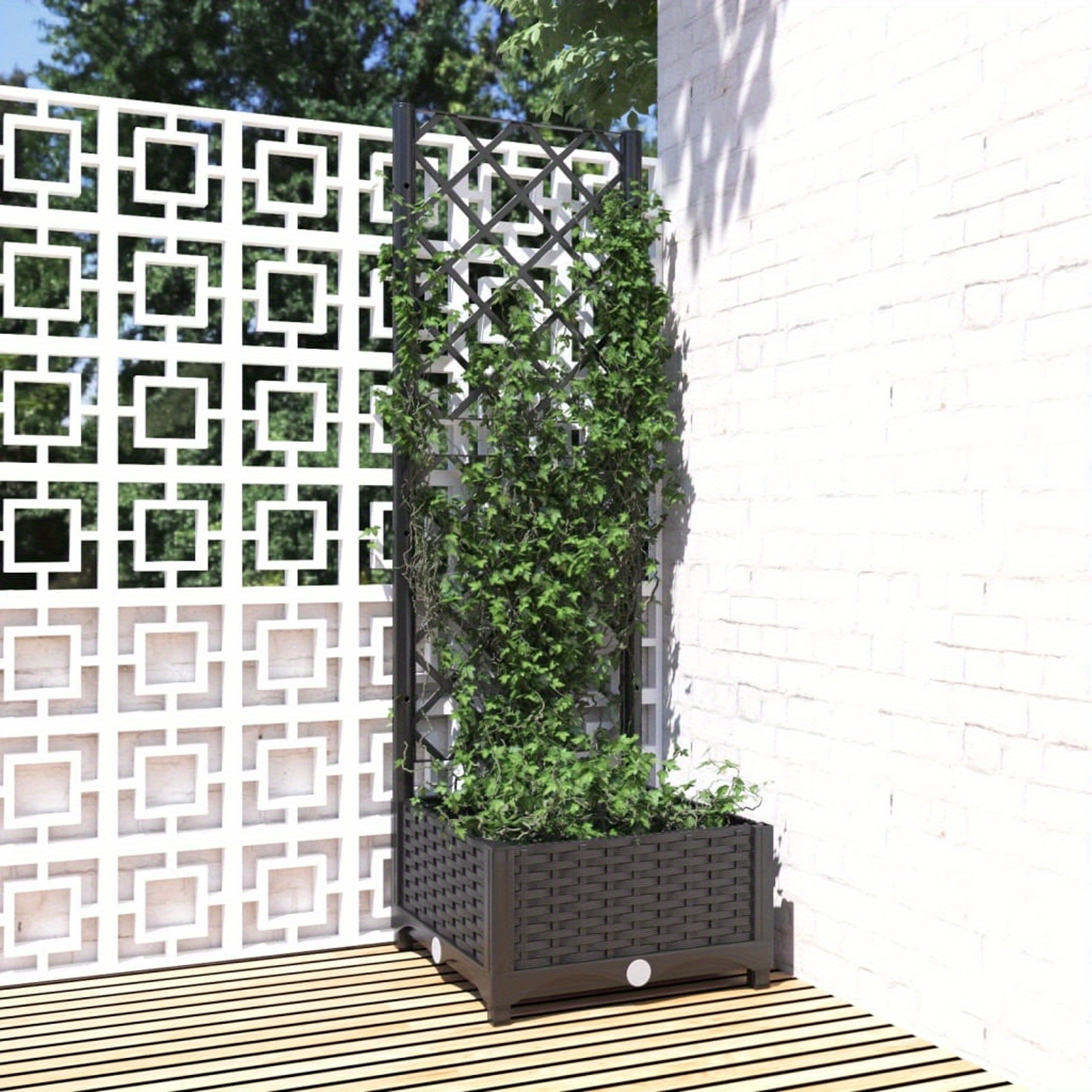 Image of Garden Planter Garden Raised Bed With Trellis Trough Planter With Topped Trellis Climbing Plants Flower Raised Bed 40x40x121.5cm